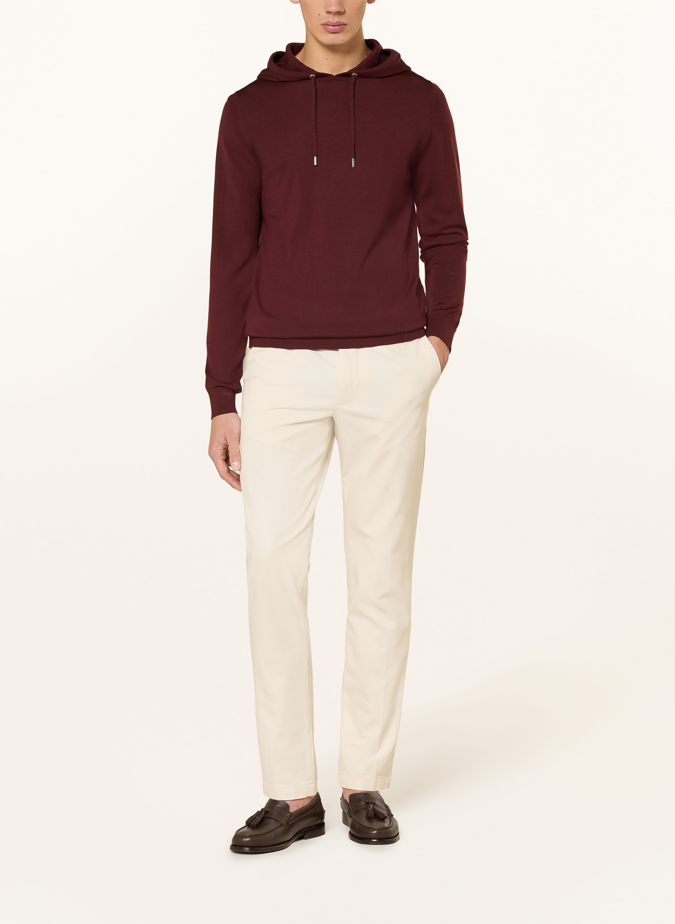 REISS Strick-Hoodie HOLLAND aus Merinowolle: DUNKELROT