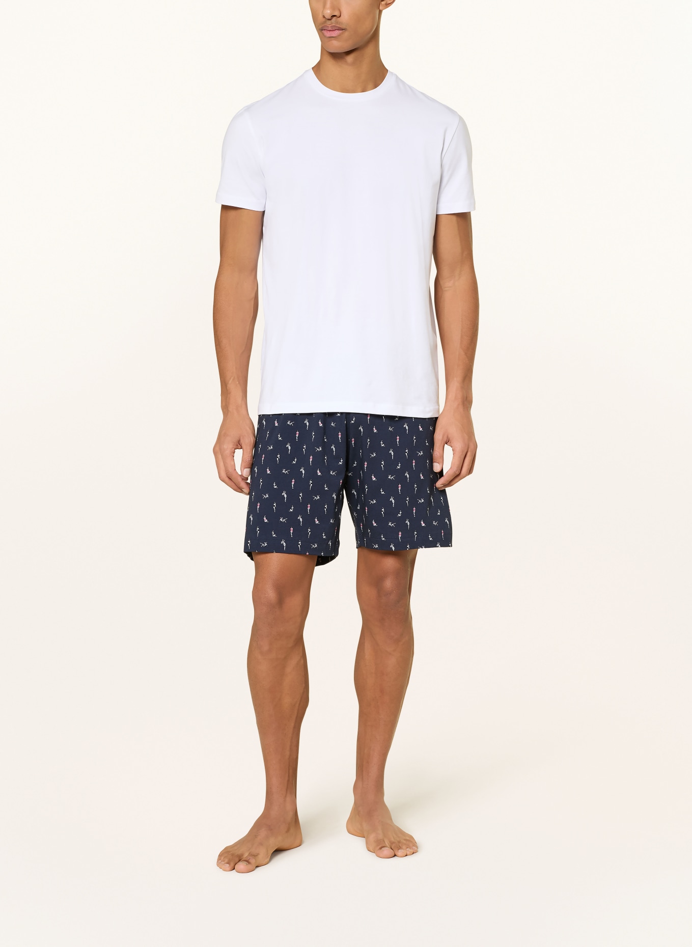 mey Schlafshorts Serie PIN UP DOLL: DUNKELBLAU / PINK / WEISS