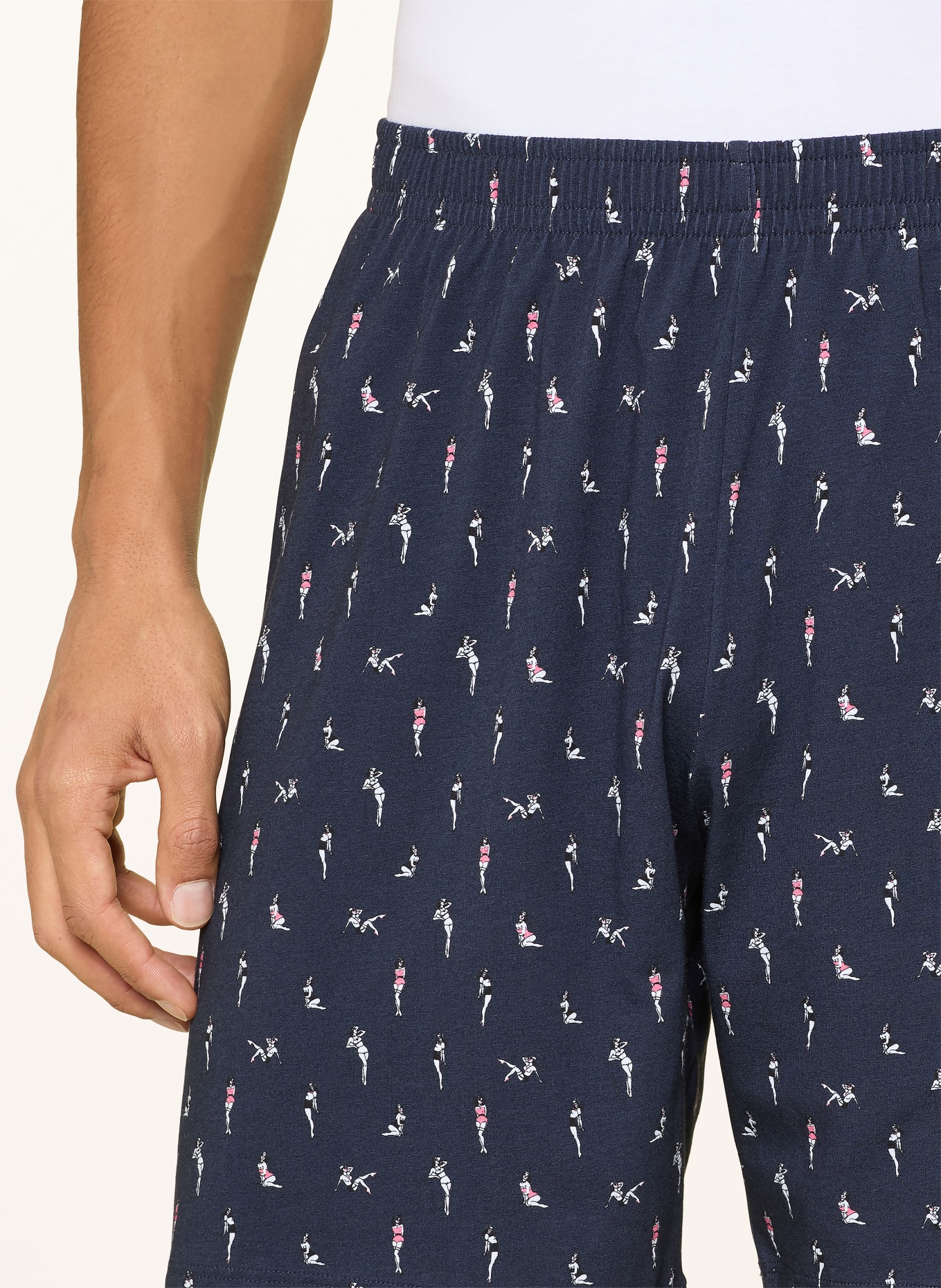 mey Schlafshorts Serie PIN UP DOLL: DUNKELBLAU / PINK / WEISS