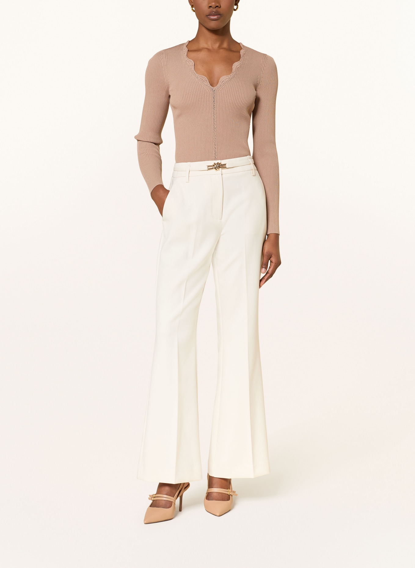 REISS Spodnie z marlowym materiałem LEONA: KREMOWY