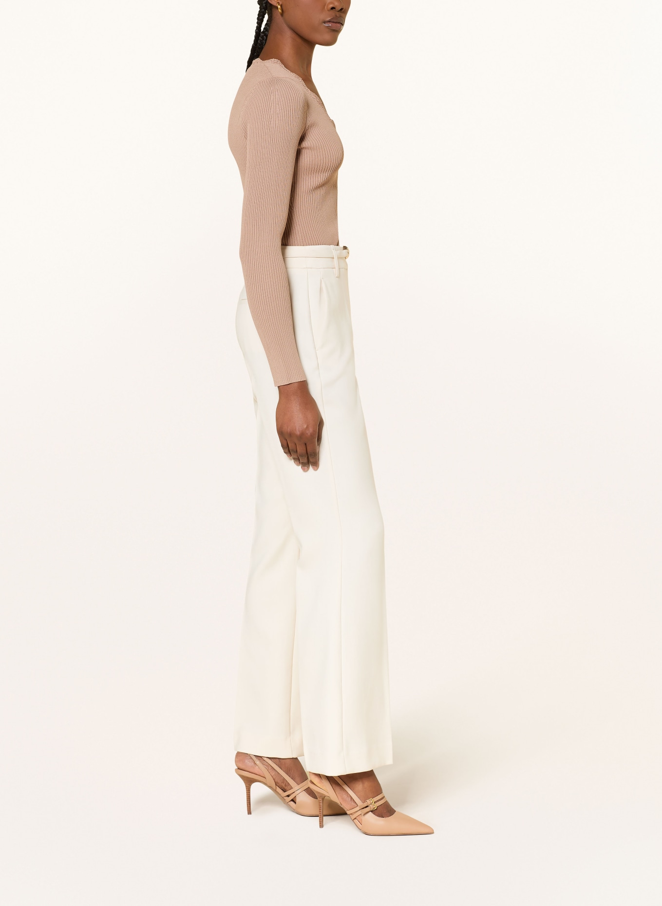 REISS Spodnie z marlowym materiałem LEONA: KREMOWY