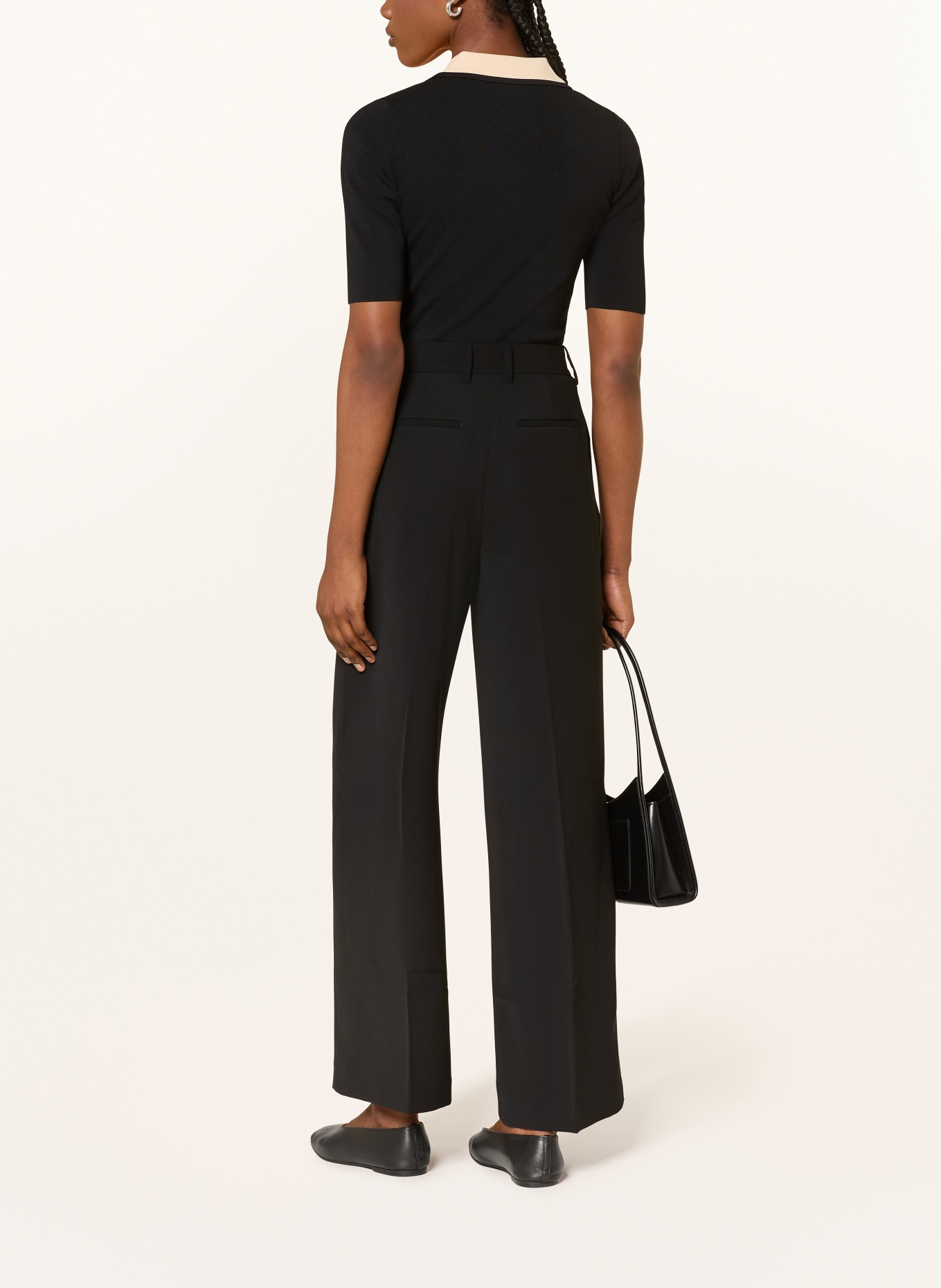 REISS knitted polo shirt: BLACK / BEIGE