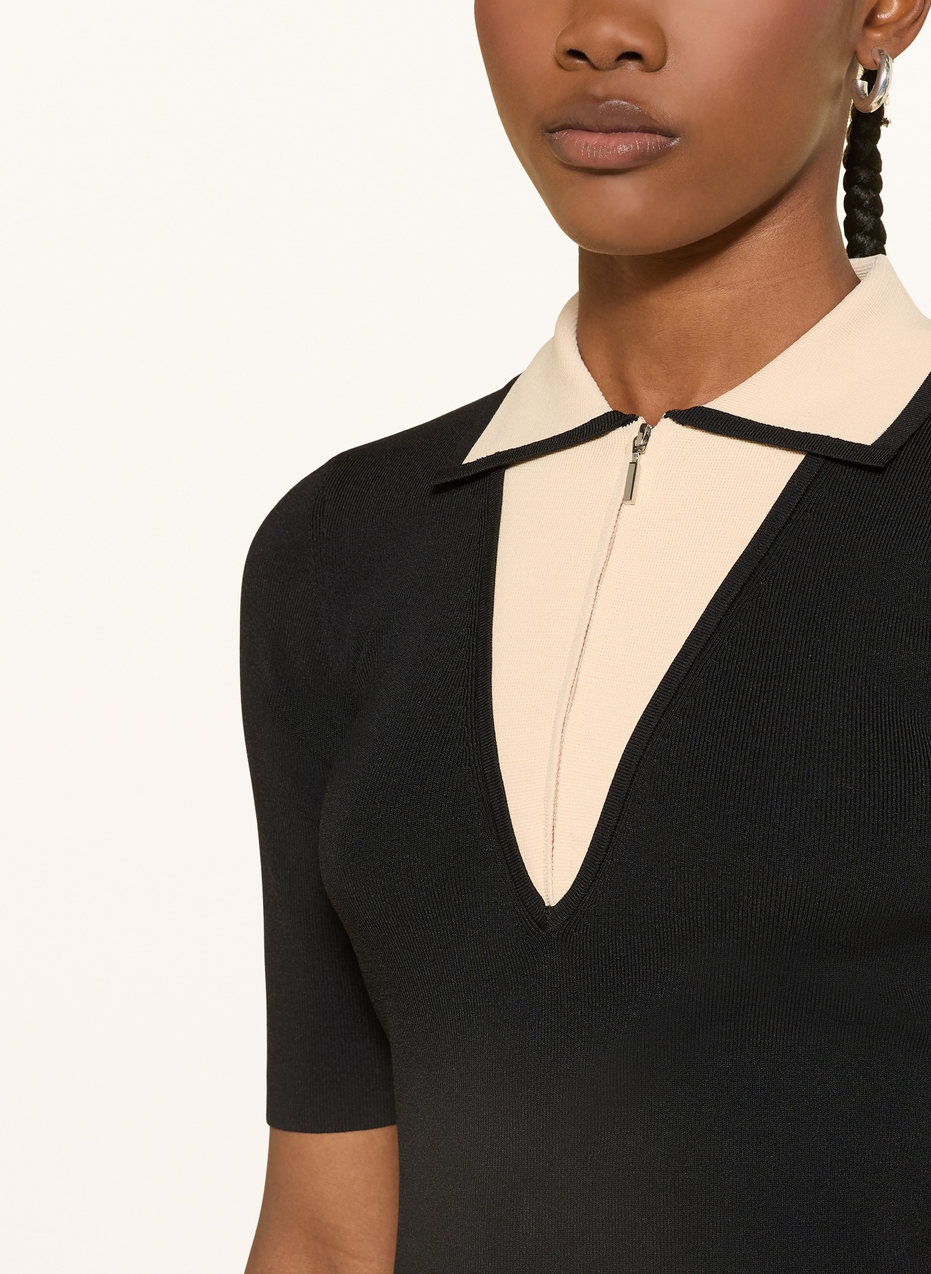 REISS knitted polo shirt: BLACK / BEIGE