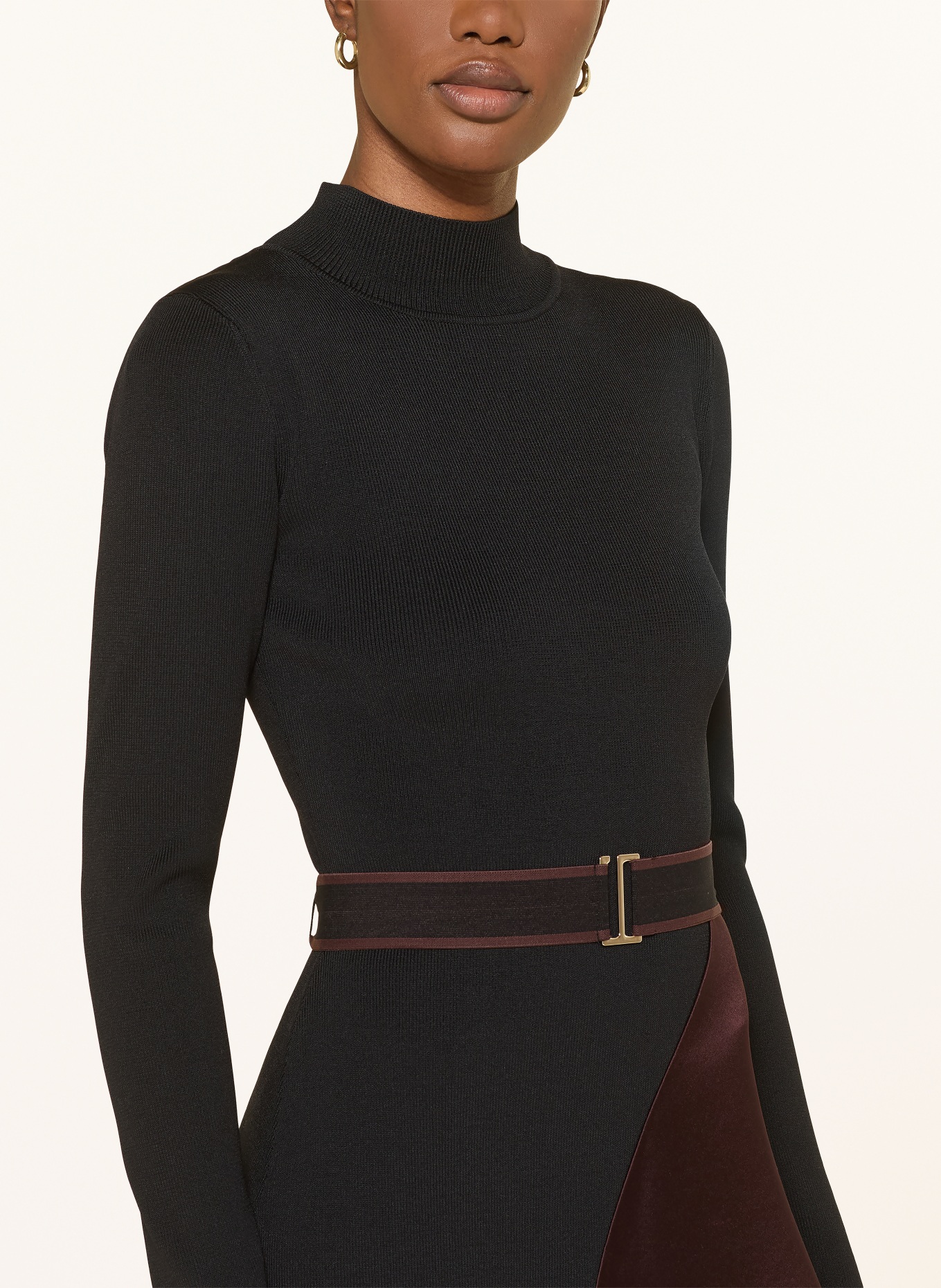 REISS MISTY dress in a mix of materials: BLACK / DARK BROWN