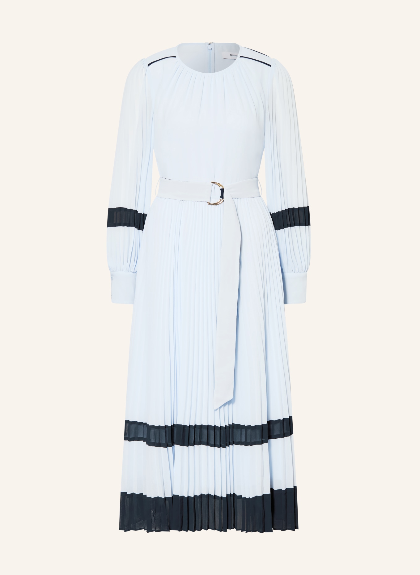 REISS TORI dress with pleats: LIGHT BLUE / DARK BLUE