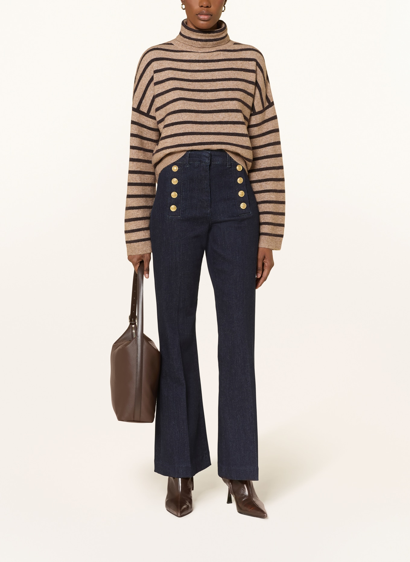 REISS Rollkragenpullover WYNN mit Alpaka: BEIGE / DUNKELBRAUN