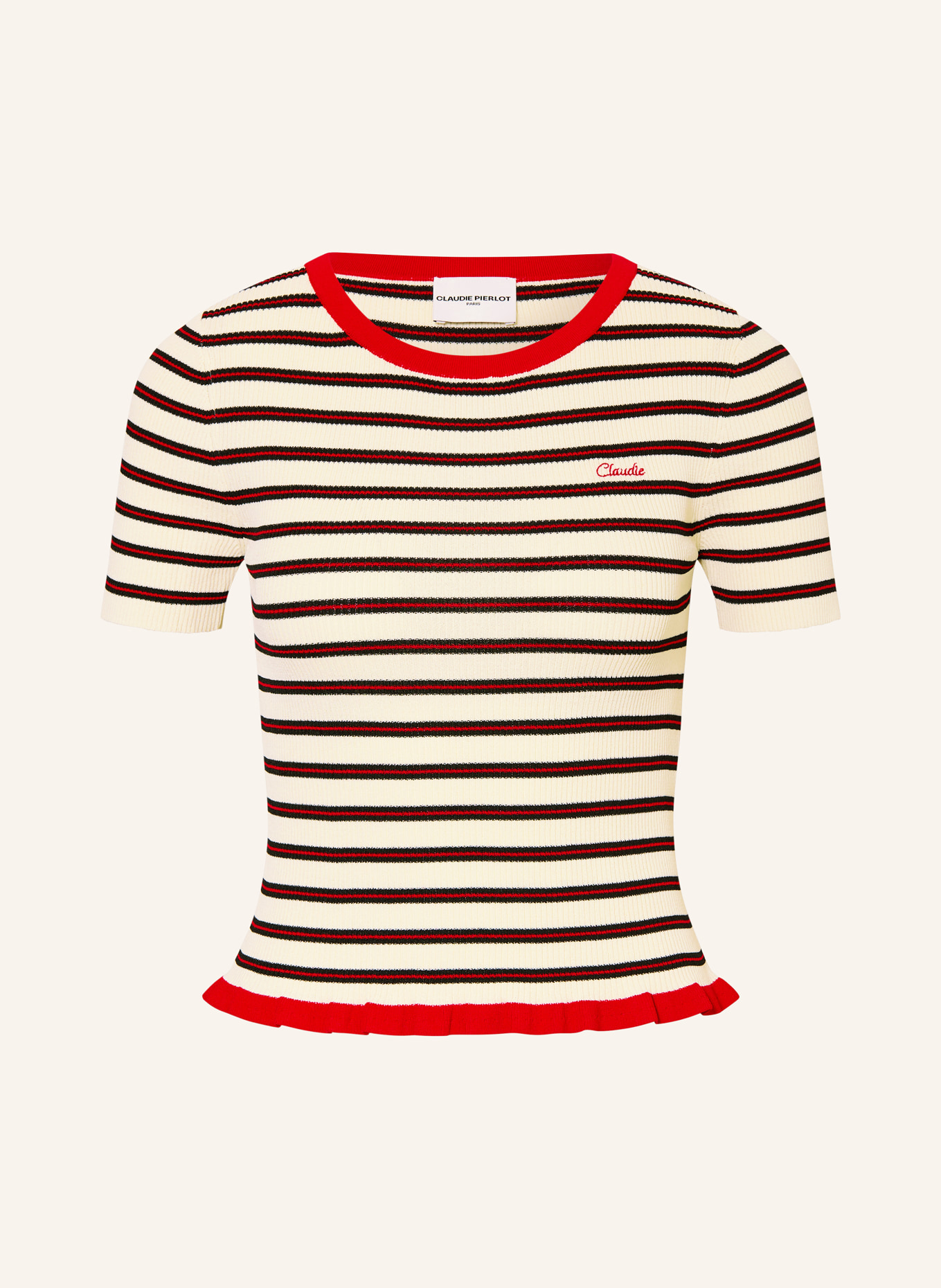 CLAUDIE PIERLOT Strickshirt MONICOOL: CREME / ROT / SCHWARZ