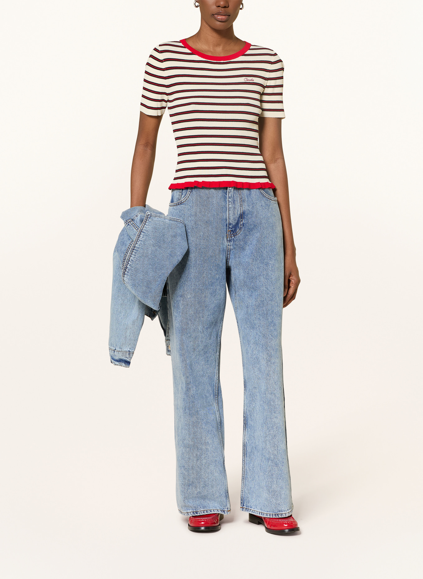 CLAUDIE PIERLOT Strickshirt MONICOOL: CREME / ROT / SCHWARZ