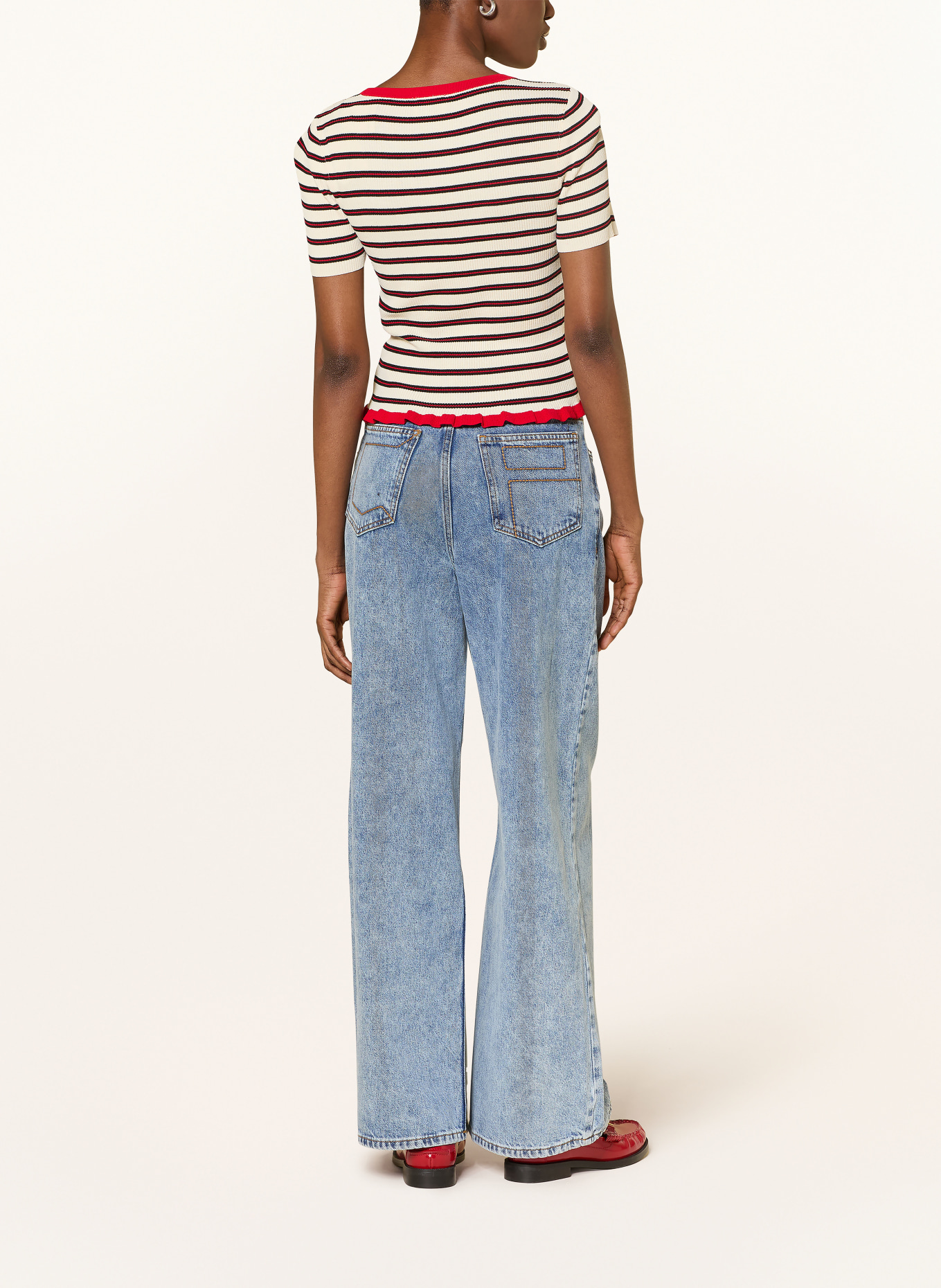 CLAUDIE PIERLOT Strickshirt MONICOOL: CREME / ROT / SCHWARZ