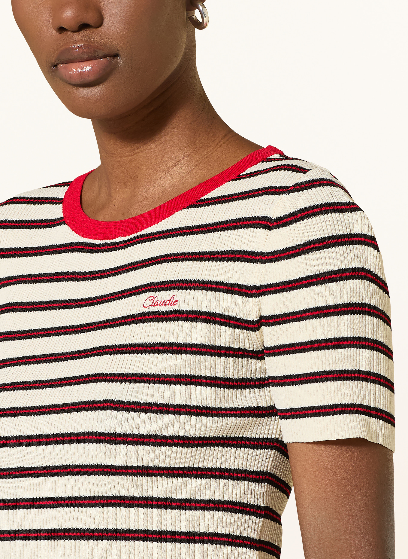 CLAUDIE PIERLOT Strickshirt MONICOOL: CREME / ROT / SCHWARZ