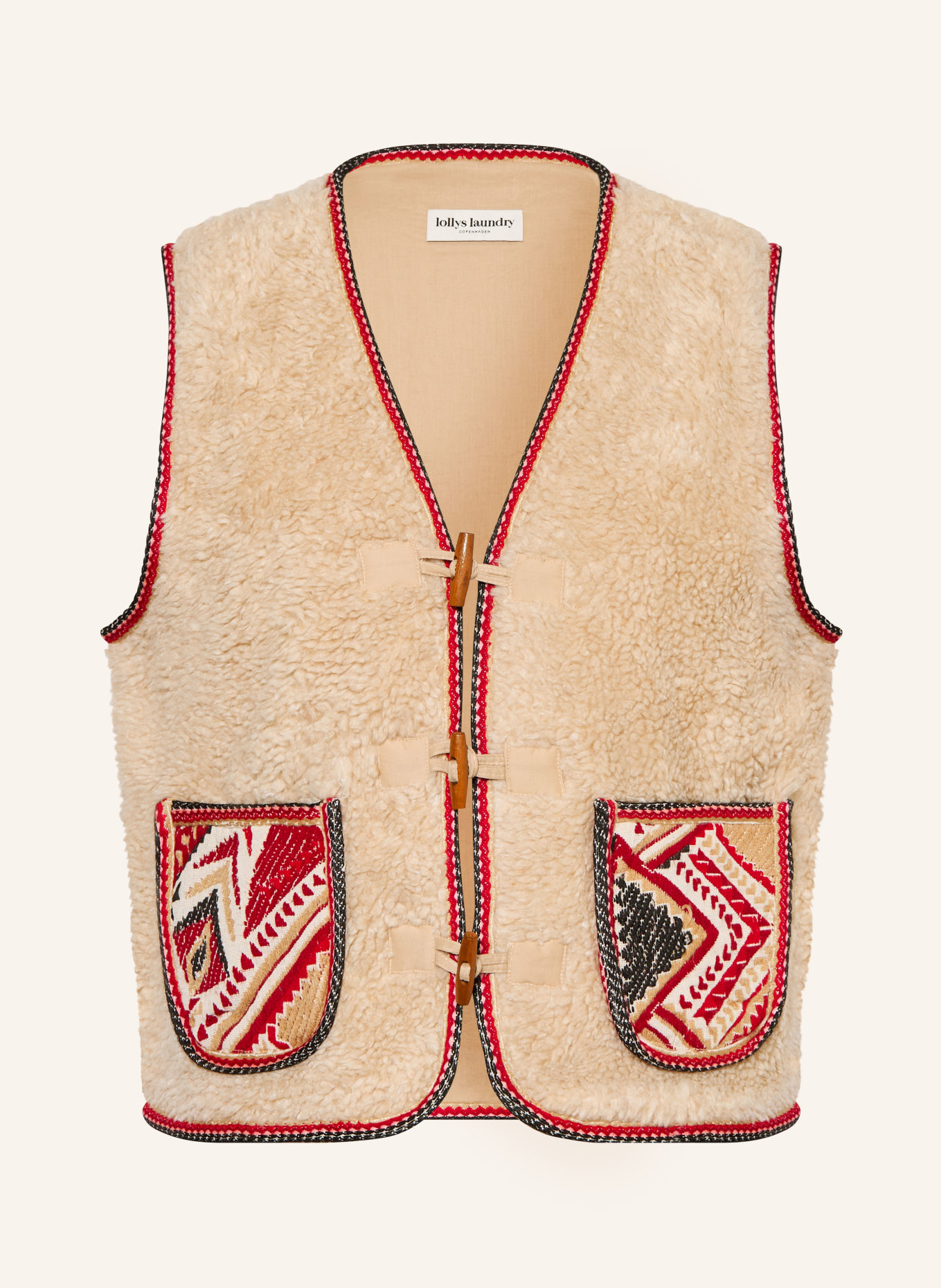lollys laundry Umělá kožešinová vesta HUGOLL: BÉŽOVÁ / ČERVENÁ / ČERNÁ
