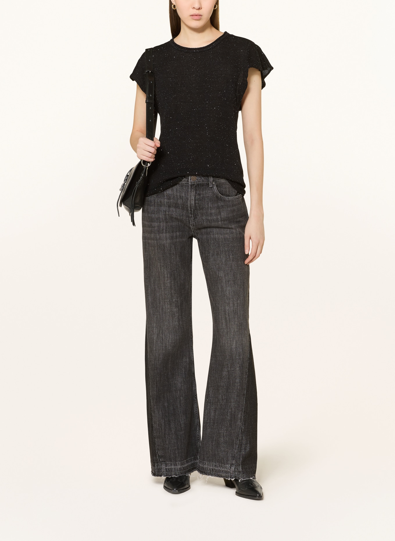 ba&sh Pletené tričko BICHARA s flitry: ČERNÁ