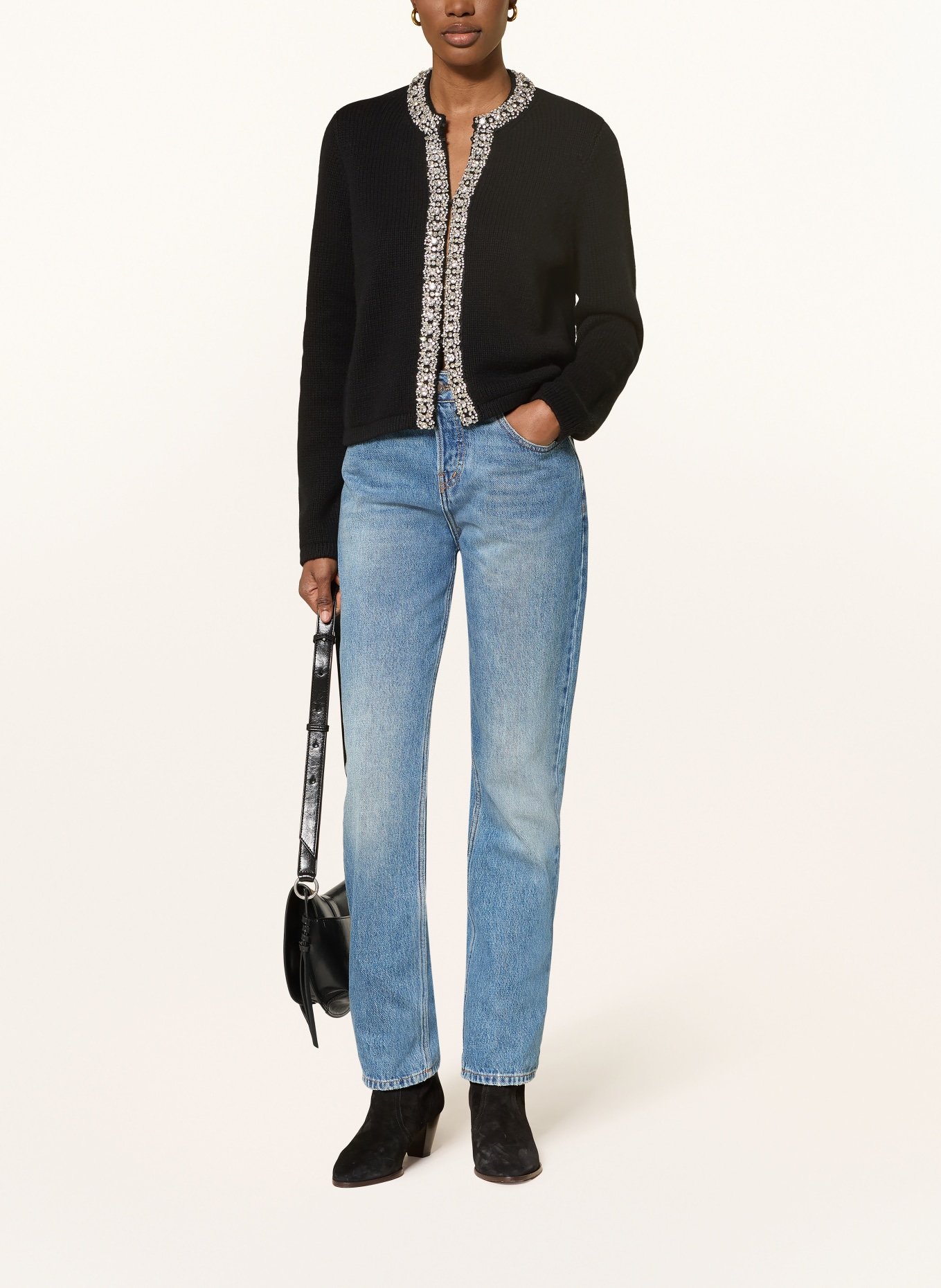 ba&sh Svetr LOUNA s ozdobnými kamínky: ČERNÁ