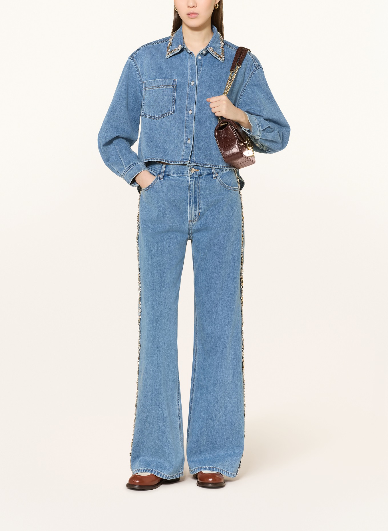 SANDRO Wide Leg Jeans mit Schmucksteinen: 4785 BLUE JEAN