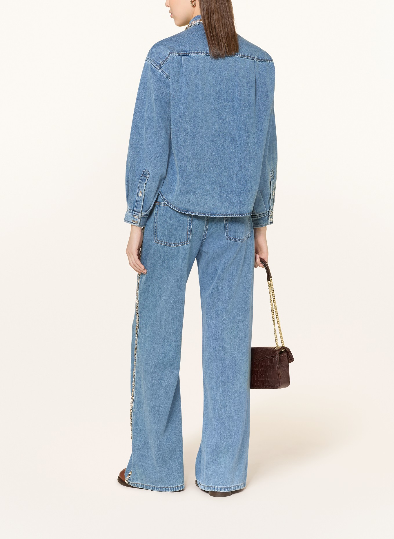 SANDRO Wide Leg Jeans mit Schmucksteinen: 4785 BLUE JEAN