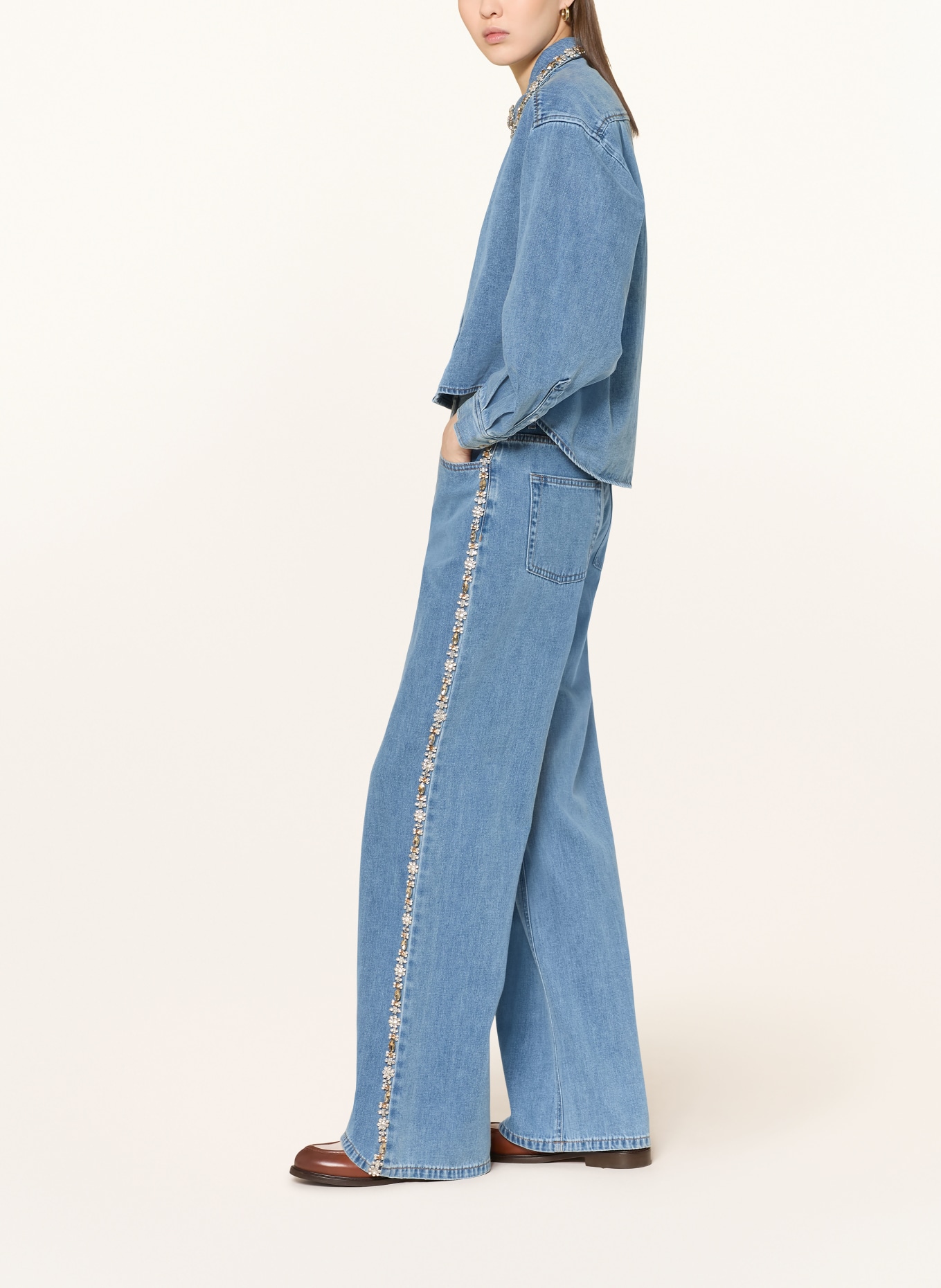 SANDRO Wide Leg Jeans mit Schmucksteinen: 4785 BLUE JEAN