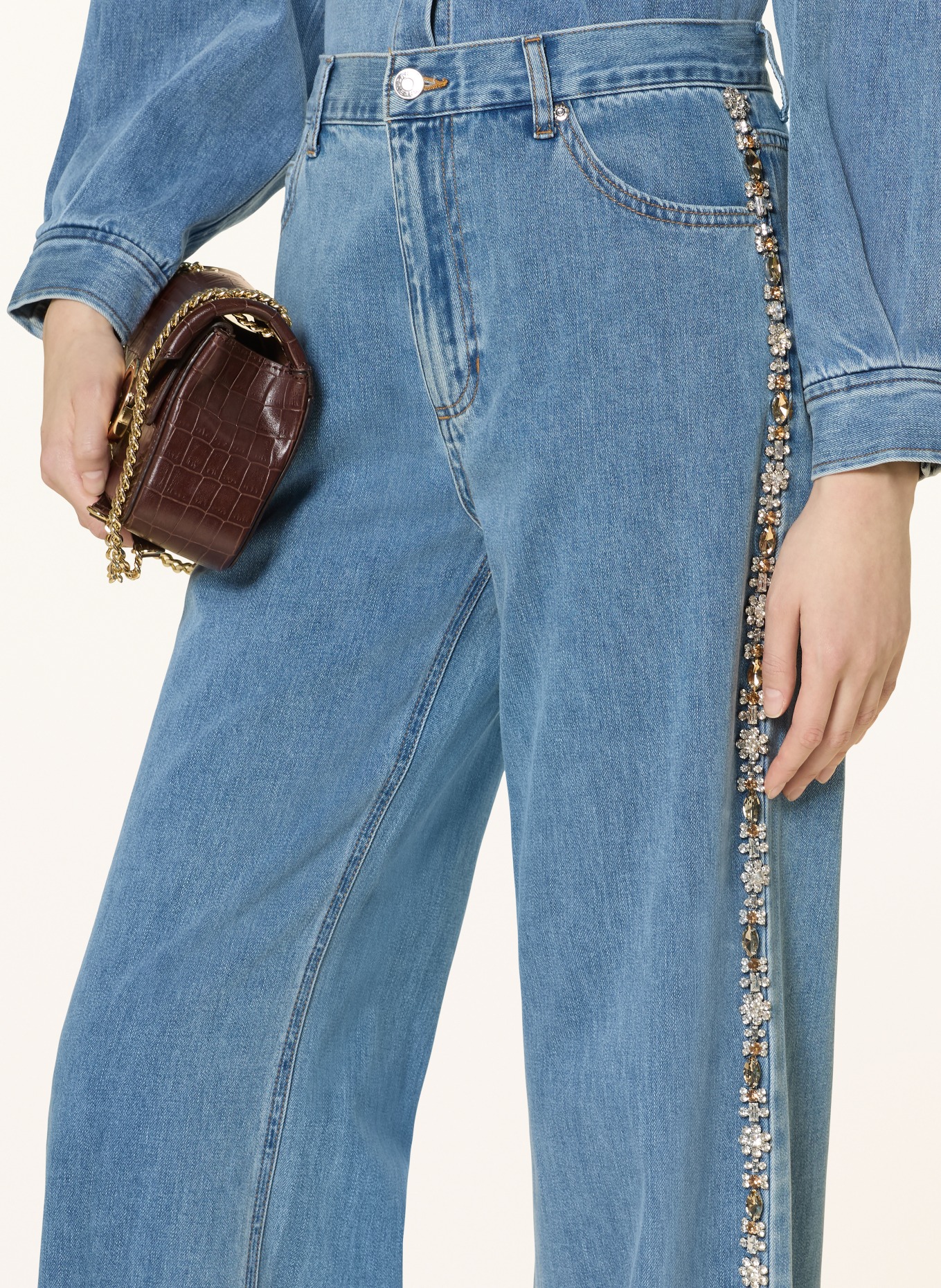 SANDRO Wide Leg Jeans mit Schmucksteinen: 4785 BLUE JEAN