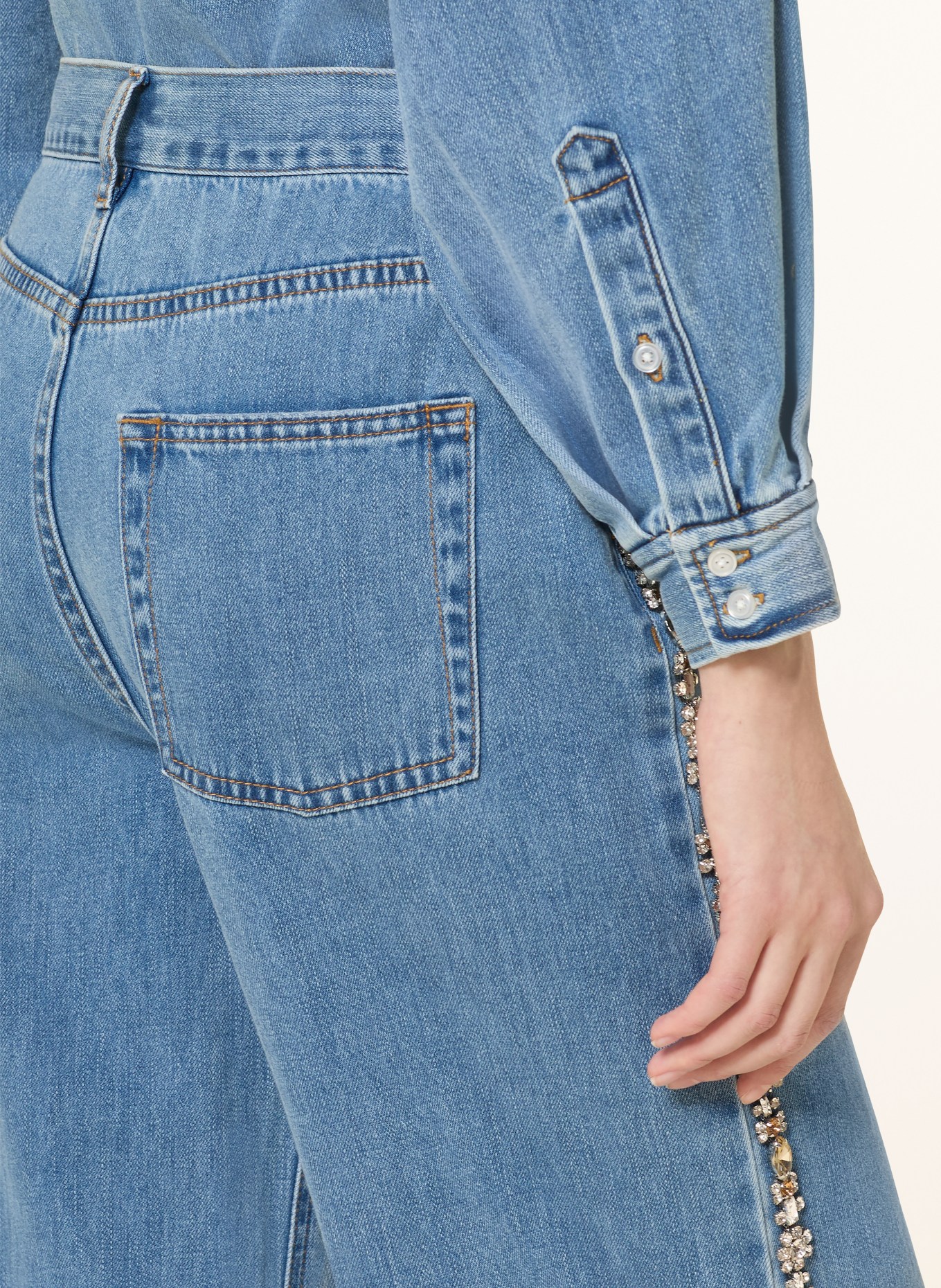 SANDRO Wide Leg Jeans mit Schmucksteinen: 4785 BLUE JEAN