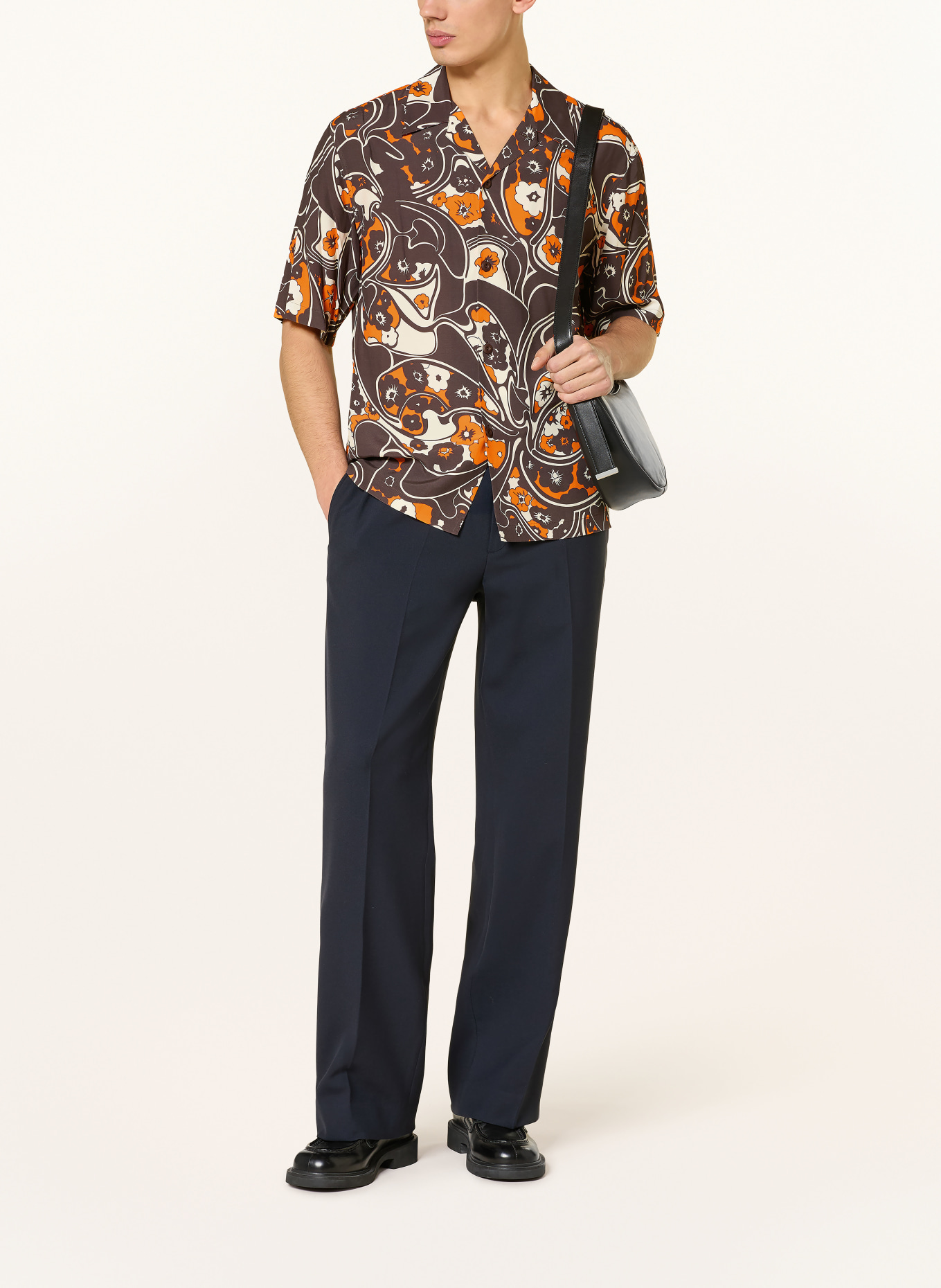 SANDRO Resorthemd Regular Fit: DUNKELBRAUN / CREME / ORANGE