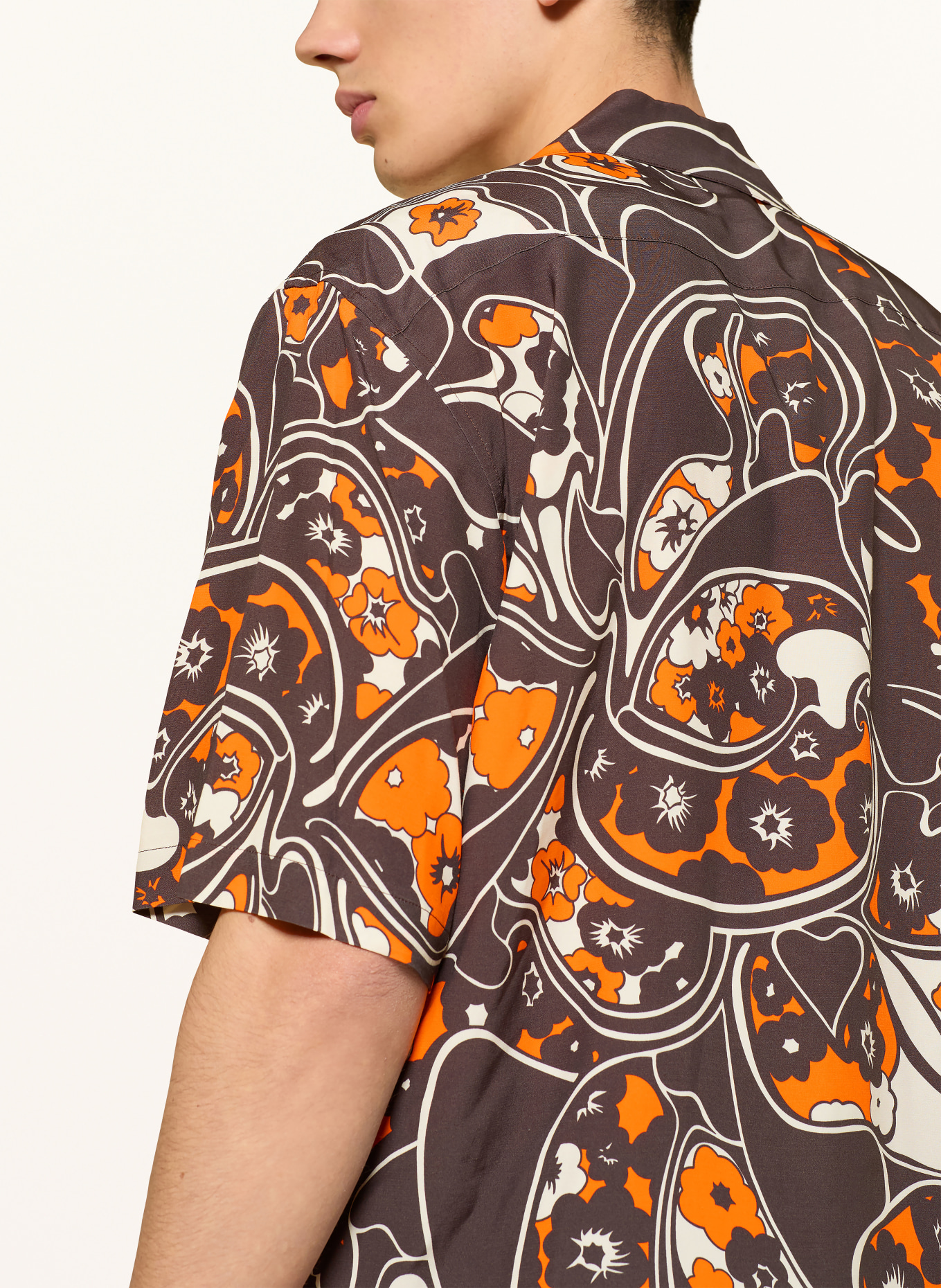 SANDRO Resorthemd Regular Fit: DUNKELBRAUN / CREME / ORANGE