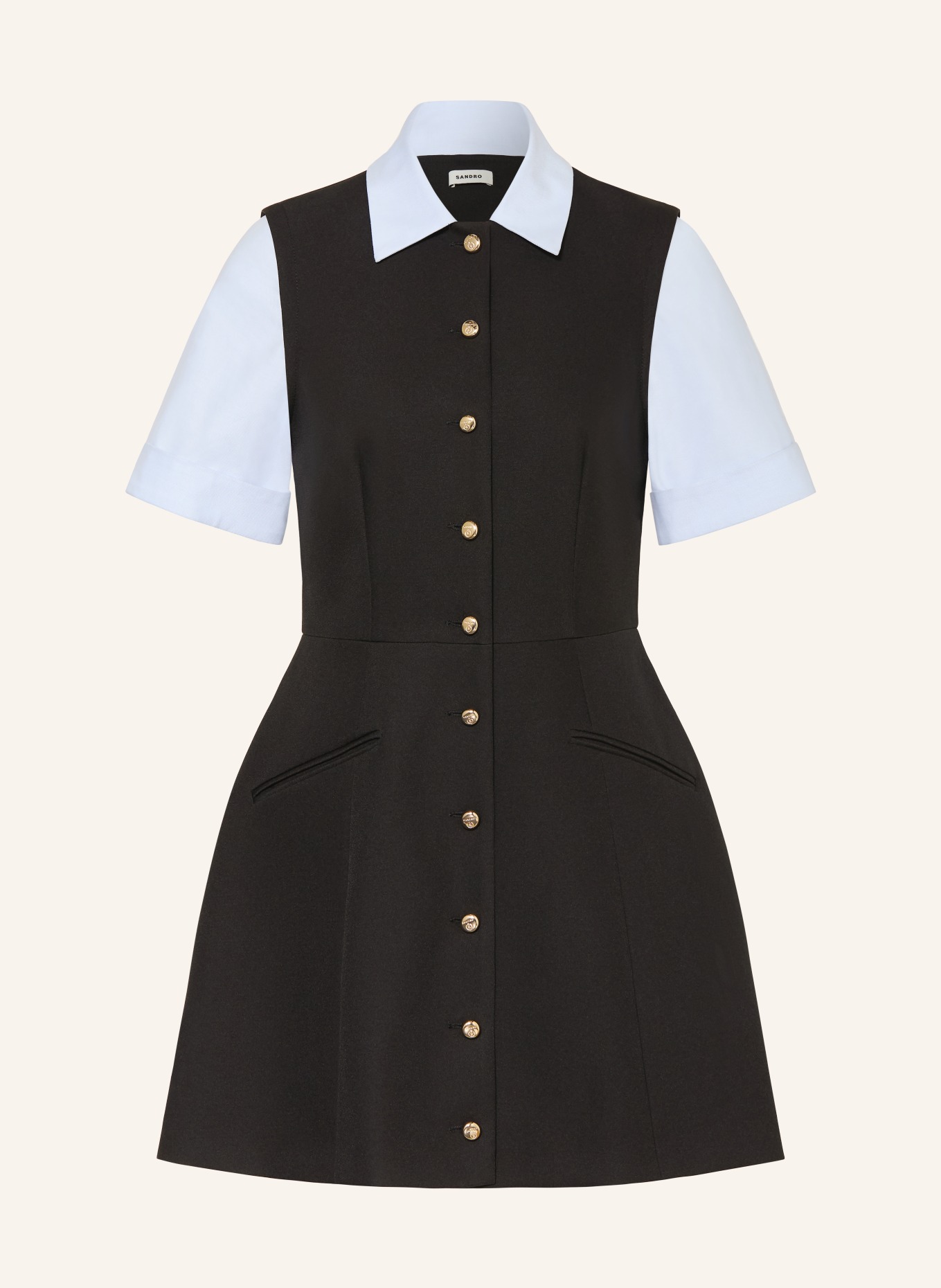 SANDRO Hemdblusenkleid im Materialmix: SCHWARZ / HELLBLAU