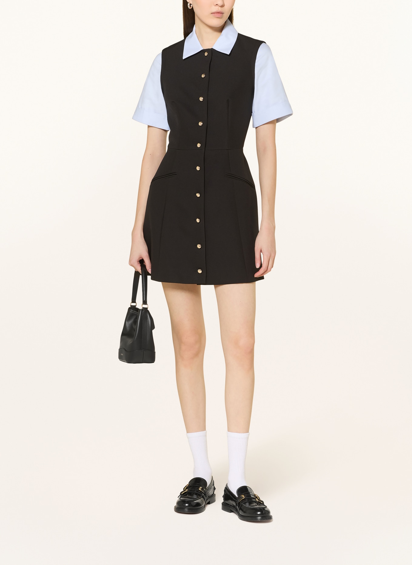 SANDRO Hemdblusenkleid im Materialmix: SCHWARZ / HELLBLAU