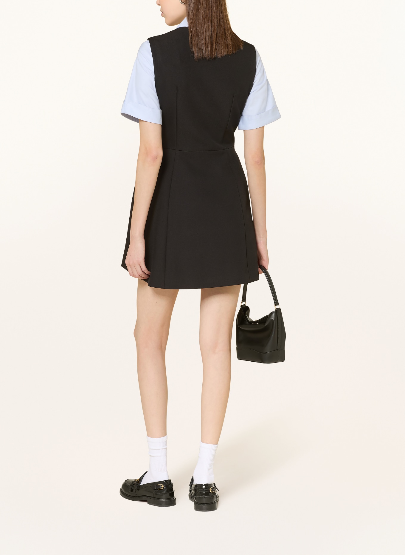 SANDRO Hemdblusenkleid im Materialmix: SCHWARZ / HELLBLAU