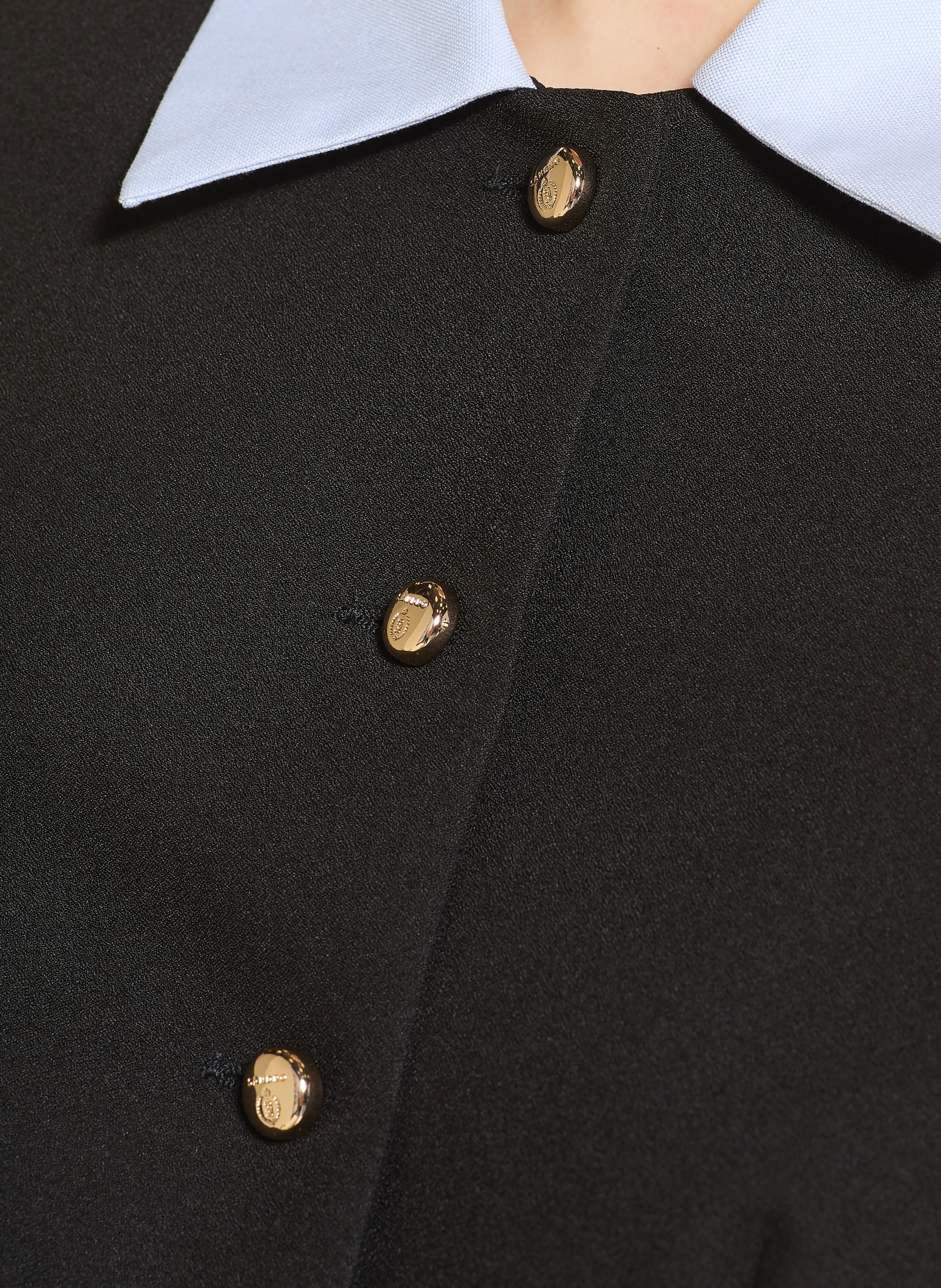 SANDRO Hemdblusenkleid im Materialmix: SCHWARZ / HELLBLAU