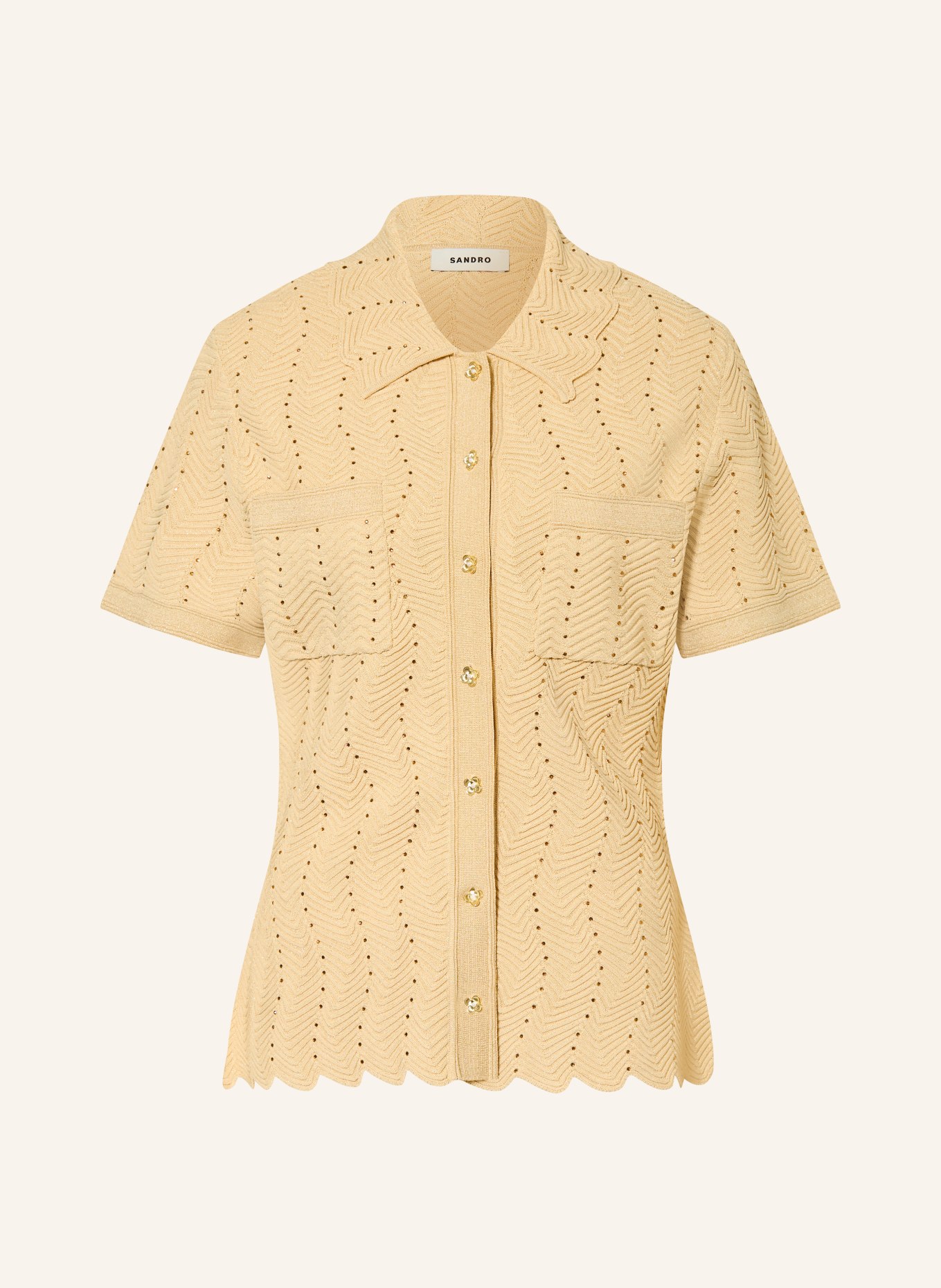 SANDRO Bluzka z dzianiny z błyszczącą przędzą i kamieniami ozdobnymi: ZŁOTY