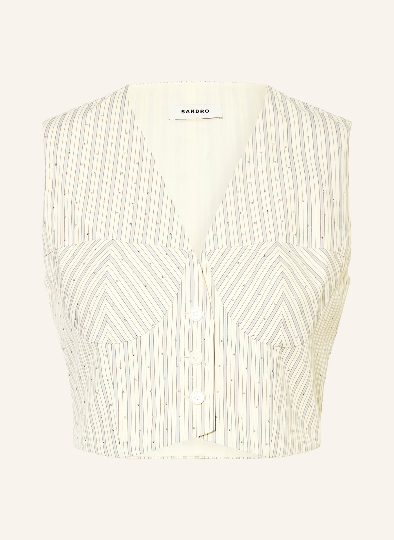 SANDRO Kamizelka blezerowa z kamieniami ozdobnymi: KREMOWY / JASNOCZARY / CZARNY