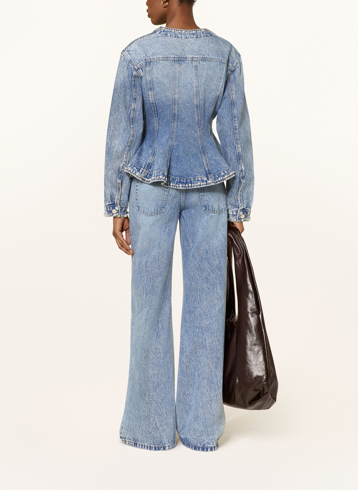 SANDRO Jeansbluse mit Schmuckperlen und Schmucksteinen: HELLBLAU