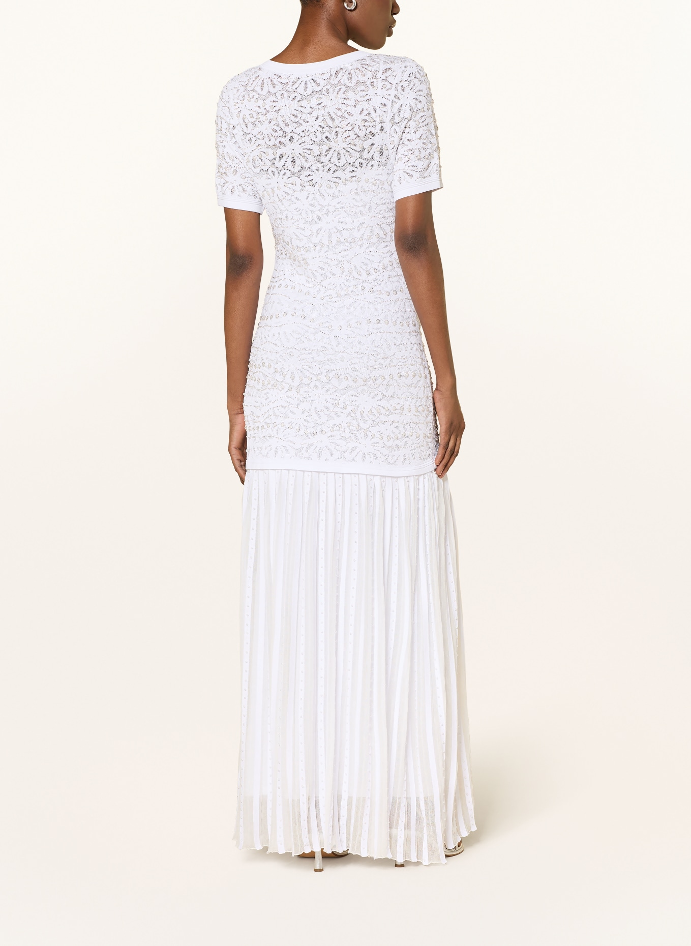 SANDRO Sukienka z koronką i ozdobnymi perełkami: BIAŁY