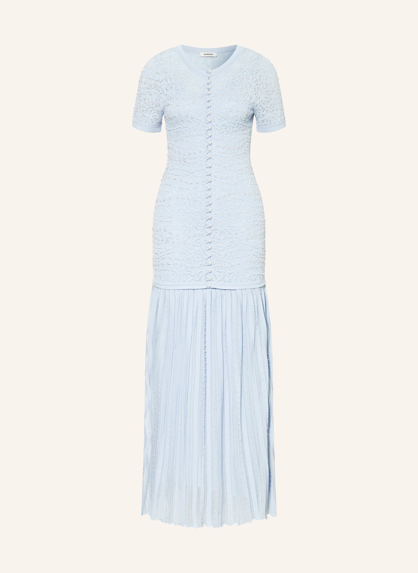 SANDRO Sukienka z koronką i ozdobnymi perełkami: JASNONIEBIESKI