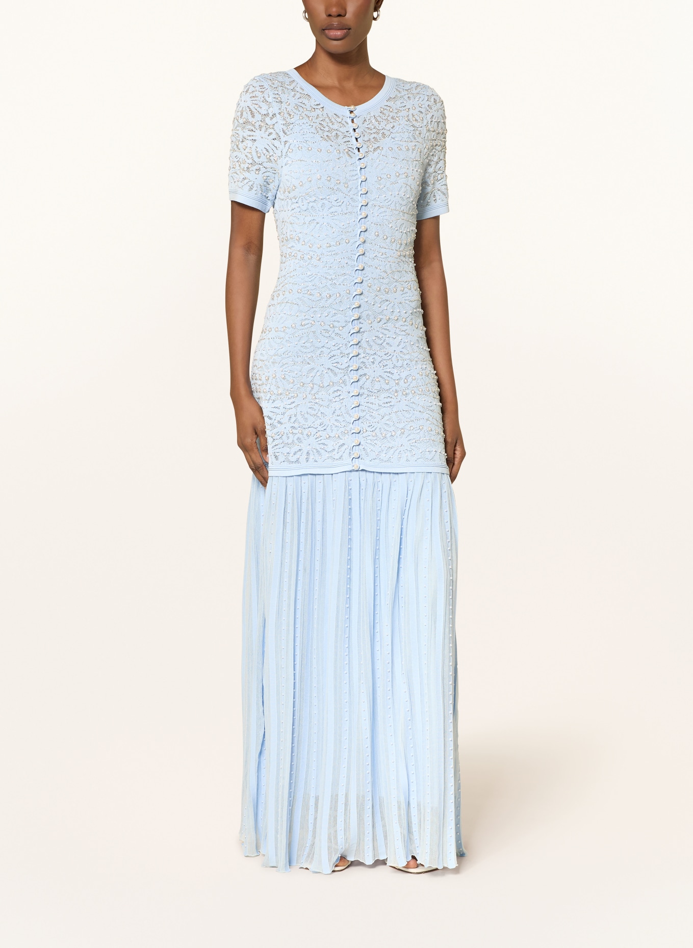 SANDRO Sukienka z koronką i ozdobnymi perełkami: JASNONIEBIESKI