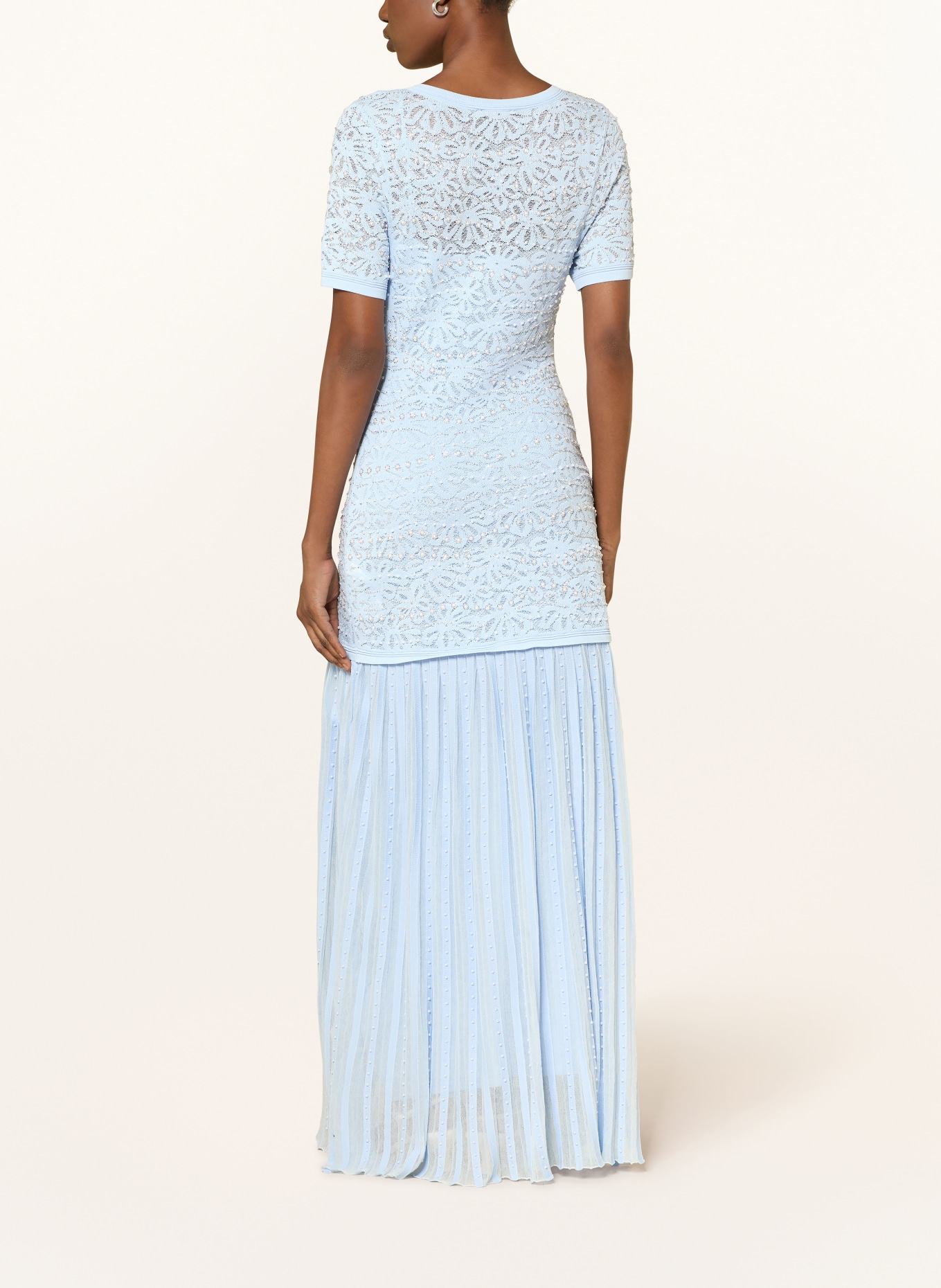 SANDRO Sukienka z koronką i ozdobnymi perełkami: JASNONIEBIESKI