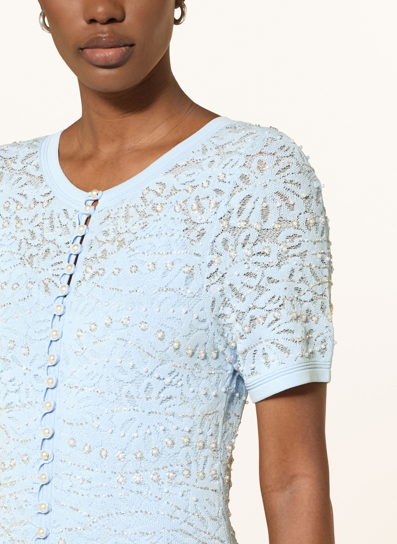 SANDRO Sukienka z koronką i ozdobnymi perełkami: JASNONIEBIESKI