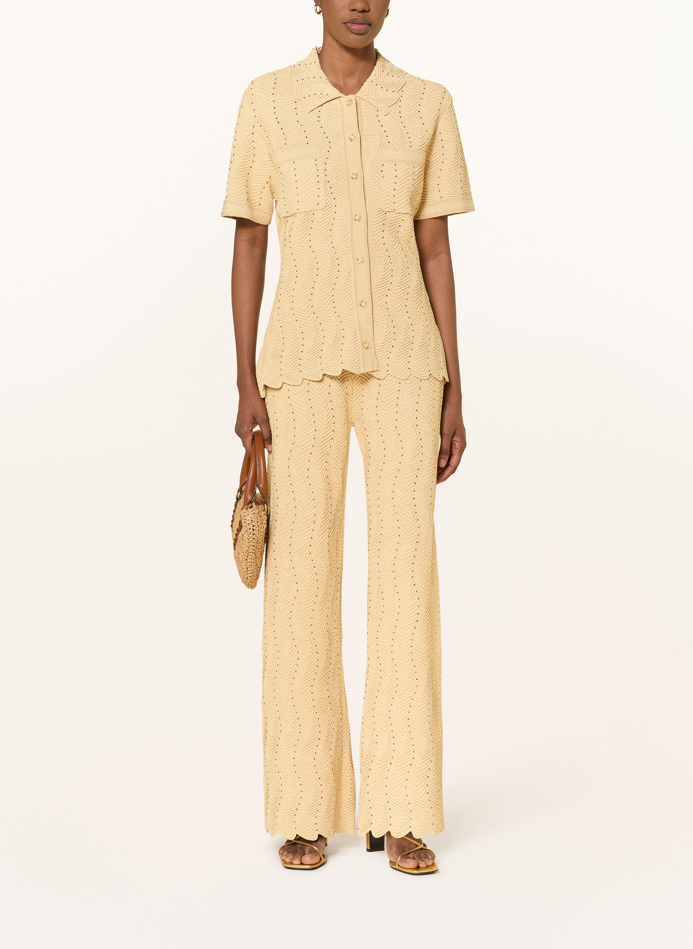 SANDRO Marlenehose mit Schmucksteinen: GOLD