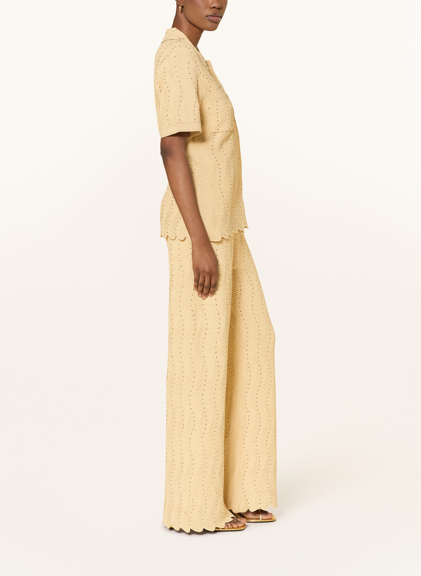 SANDRO Marlenehose mit Schmucksteinen: GOLD