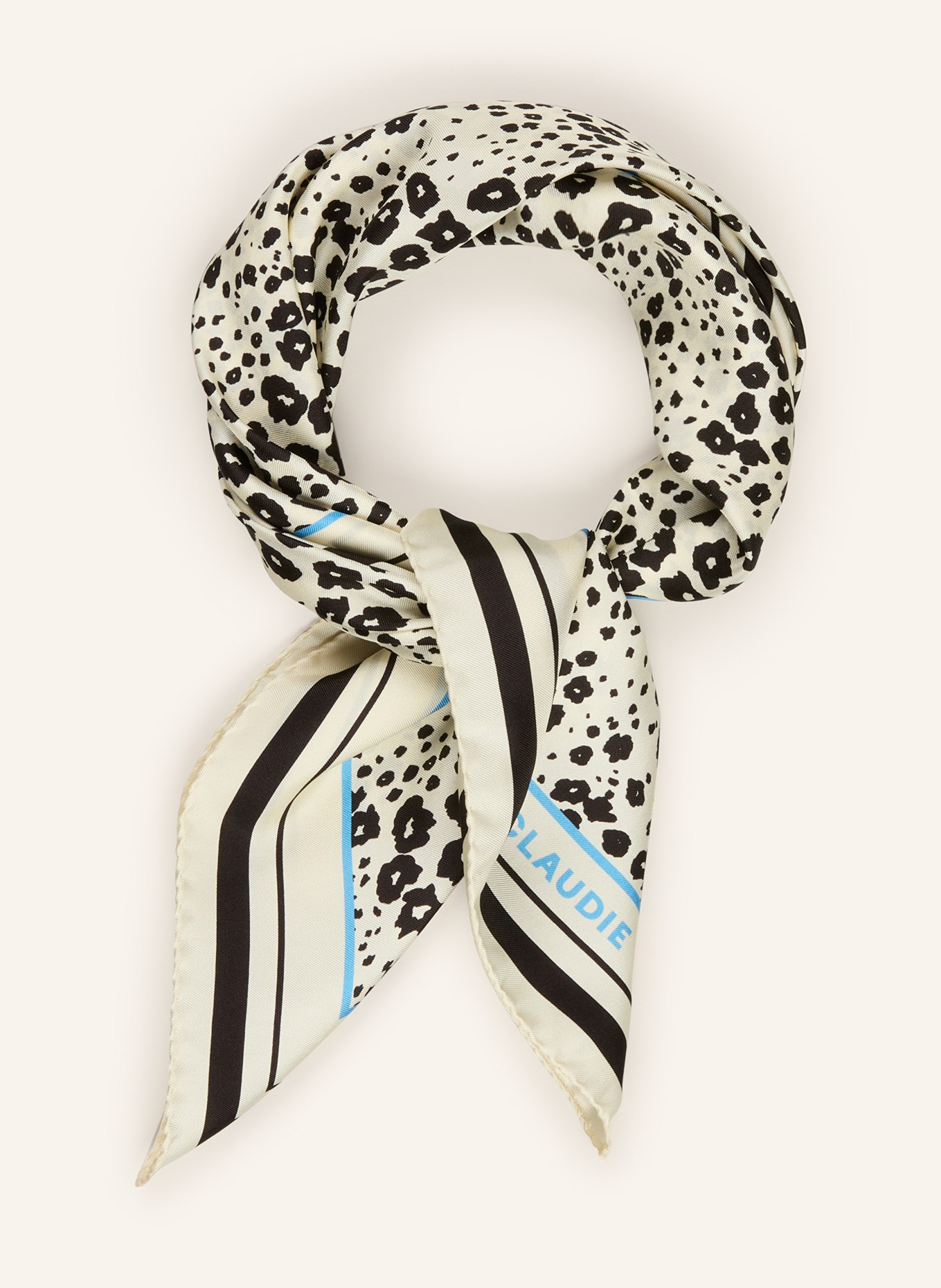 CLAUDIE PIERLOT Seidentuch: CREME / BLAU / SCHWARZ