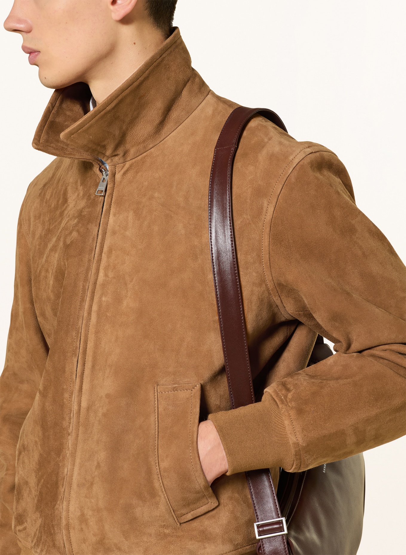 SANDRO Lederjacke: COGNAC