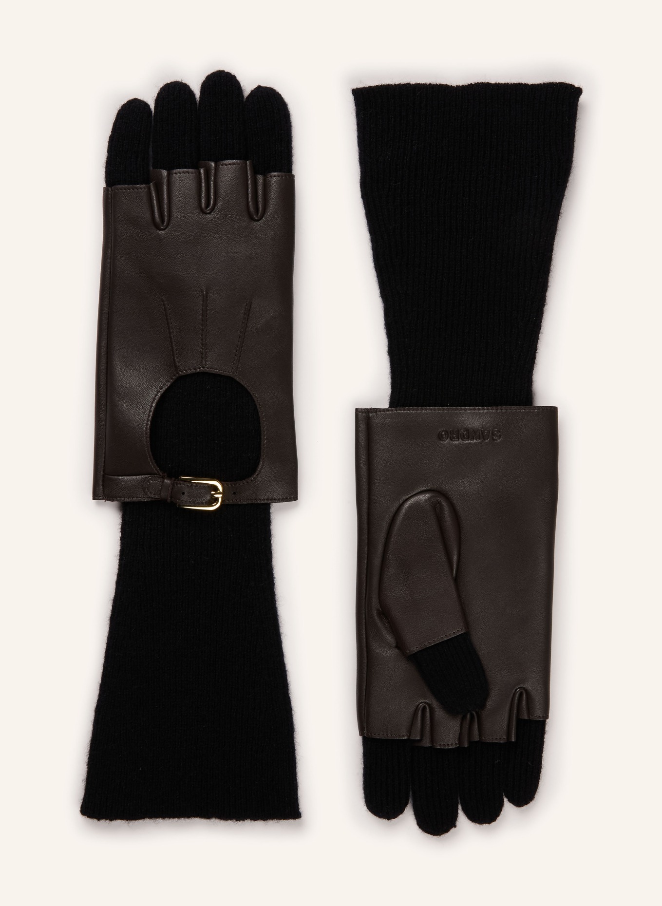 SANDRO Handschuhe: SCHWARZ / DUNKELBRAUN