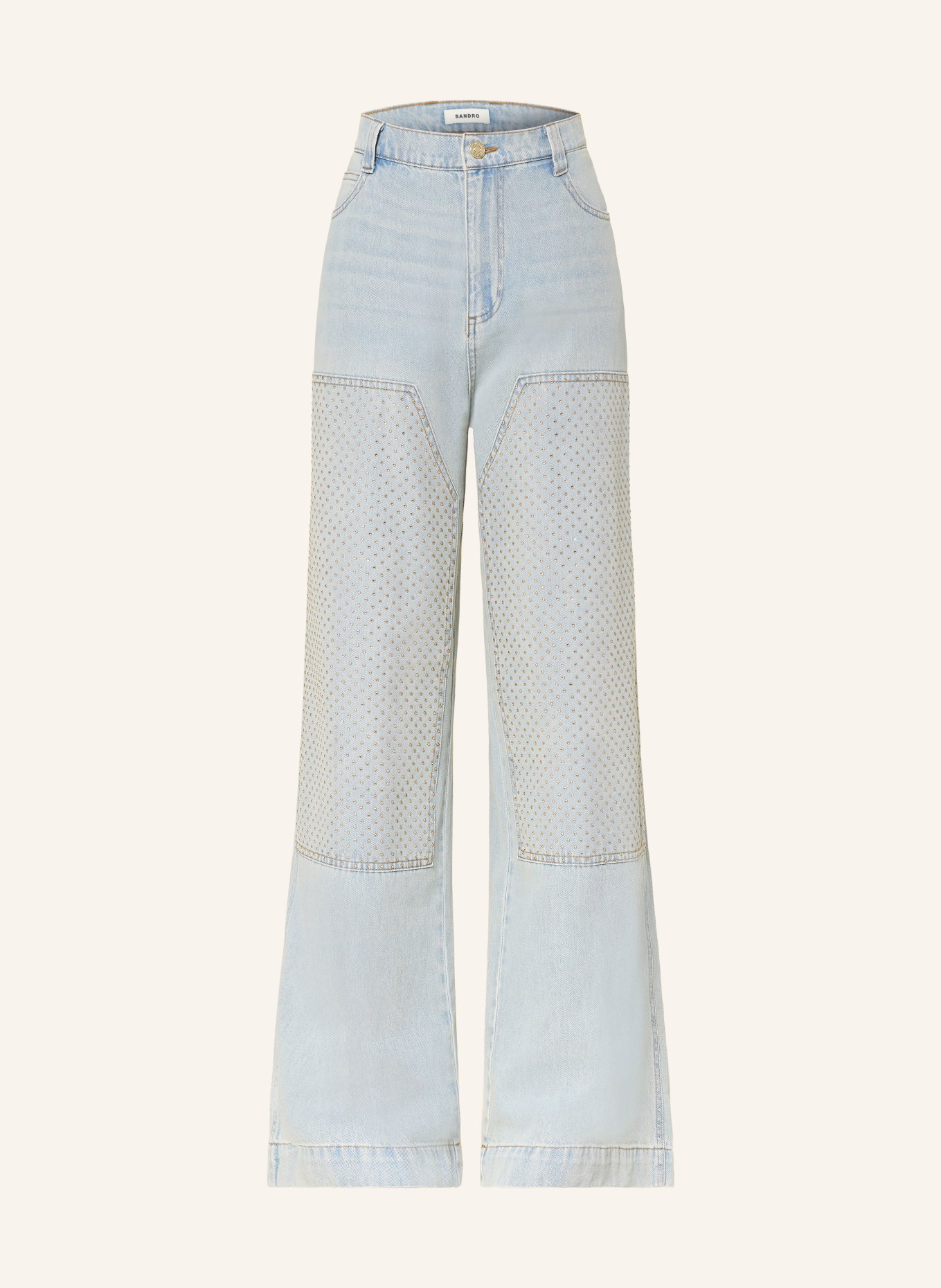 SANDRO Wide Leg Jeans mit Schmucksteinen: J002 LIGHT BLUE JEAN