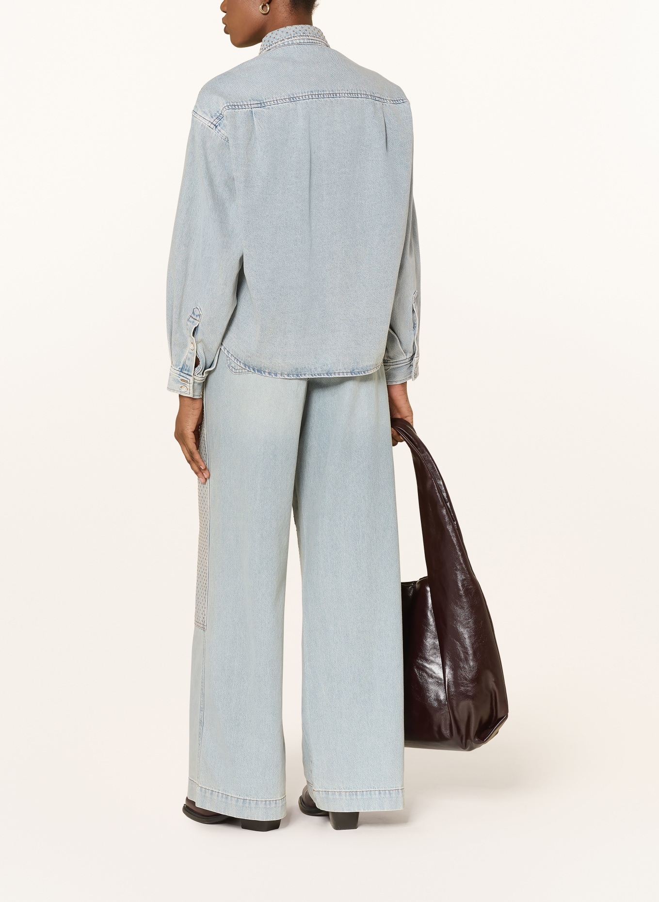 SANDRO Wide Leg Jeans mit Schmucksteinen: J002 LIGHT BLUE JEAN