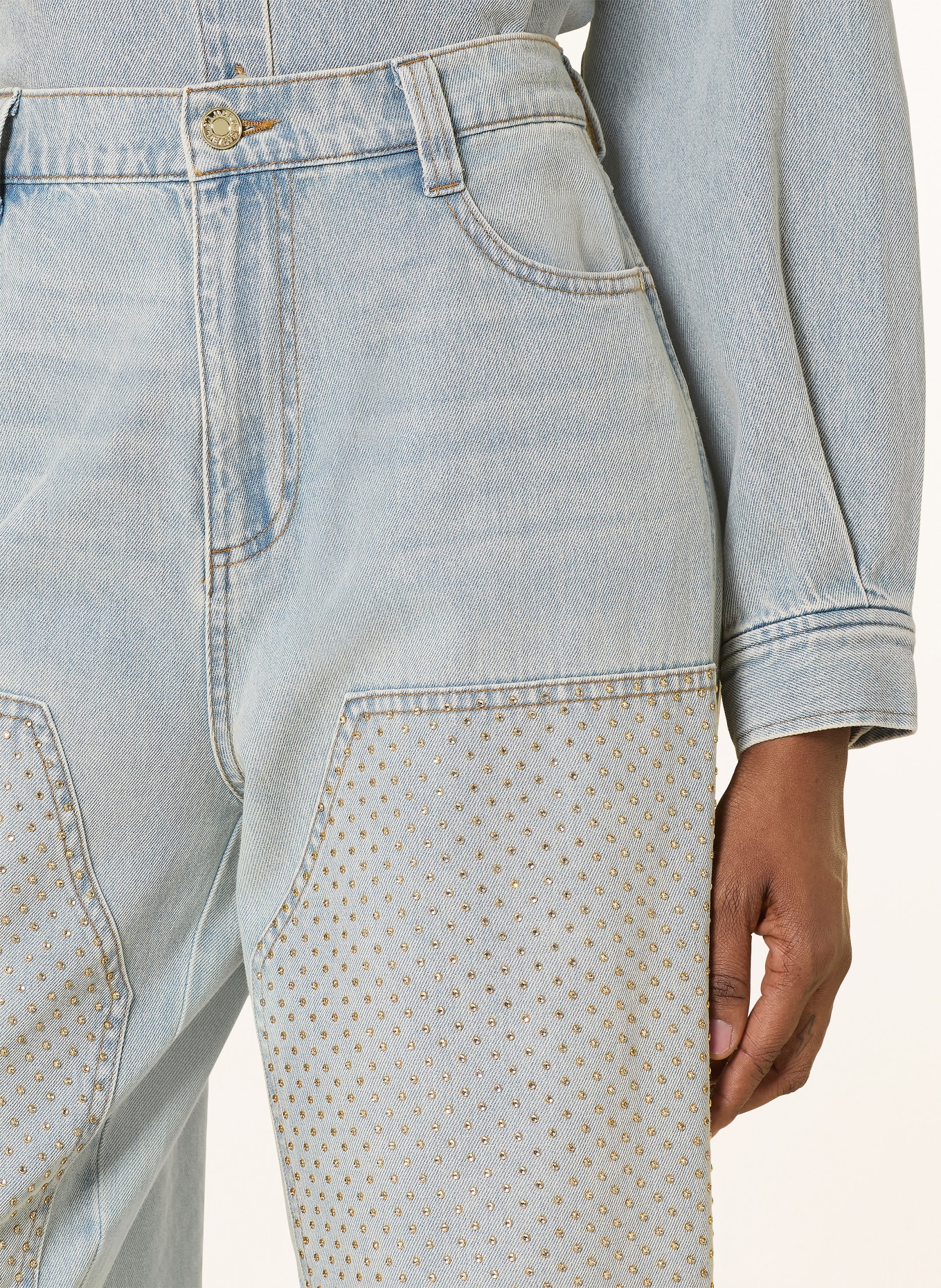 SANDRO Wide Leg Jeans mit Schmucksteinen: J002 LIGHT BLUE JEAN