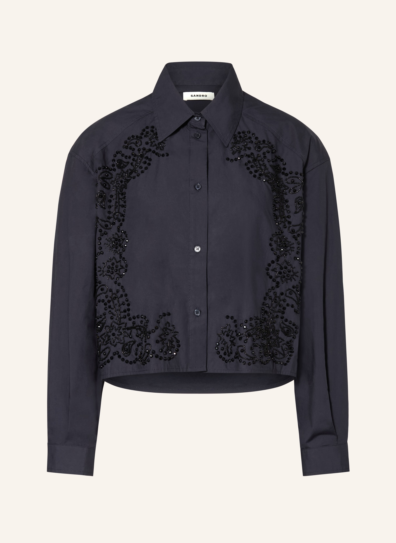 SANDRO Bluzka z kamieniami ozdobnymi: CZARNY