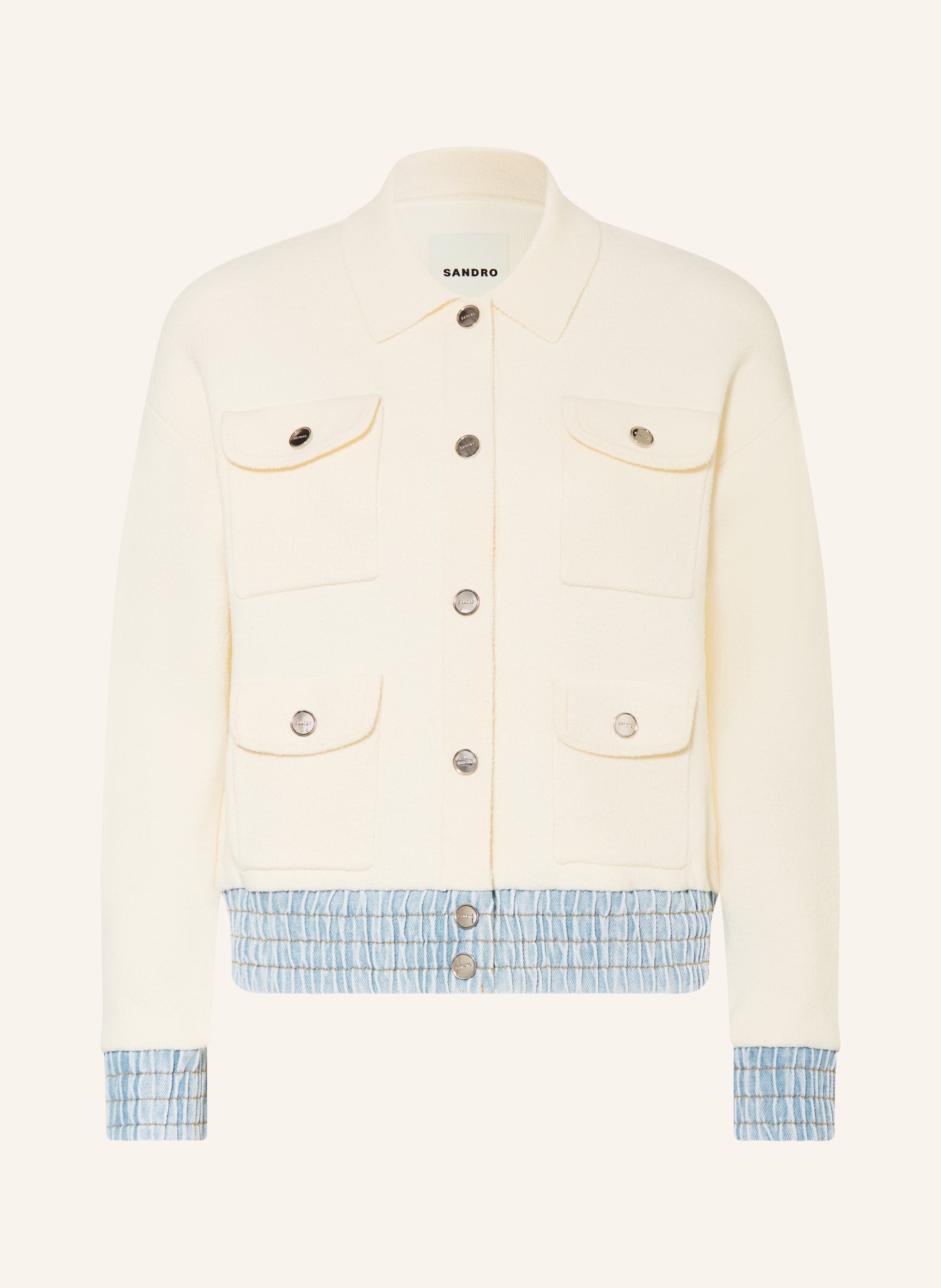 SANDRO Kurtka bouclé: KREMOWY / SZARONIEBIESKI