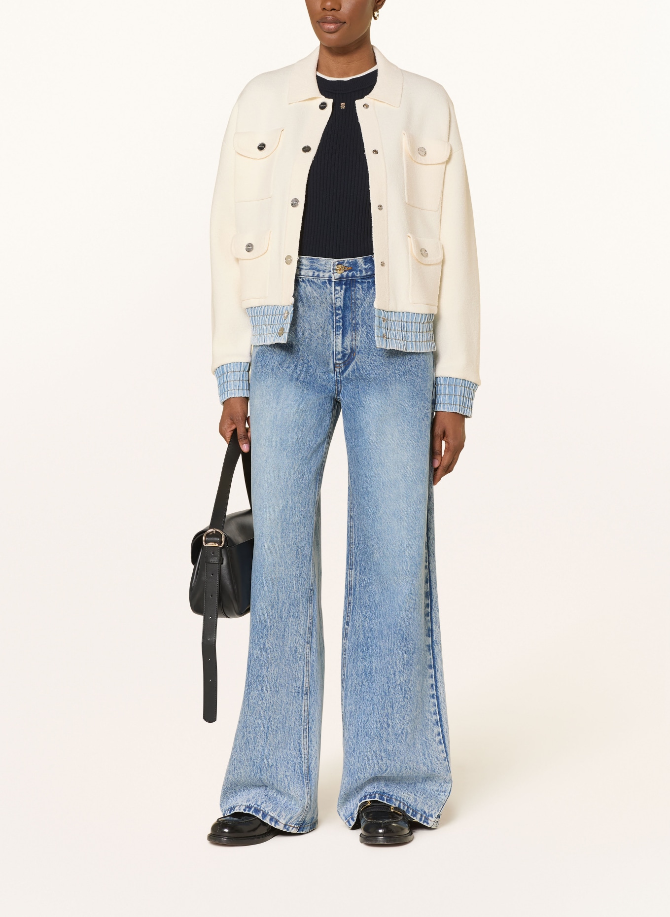 SANDRO Kurtka bouclé: KREMOWY / SZARONIEBIESKI