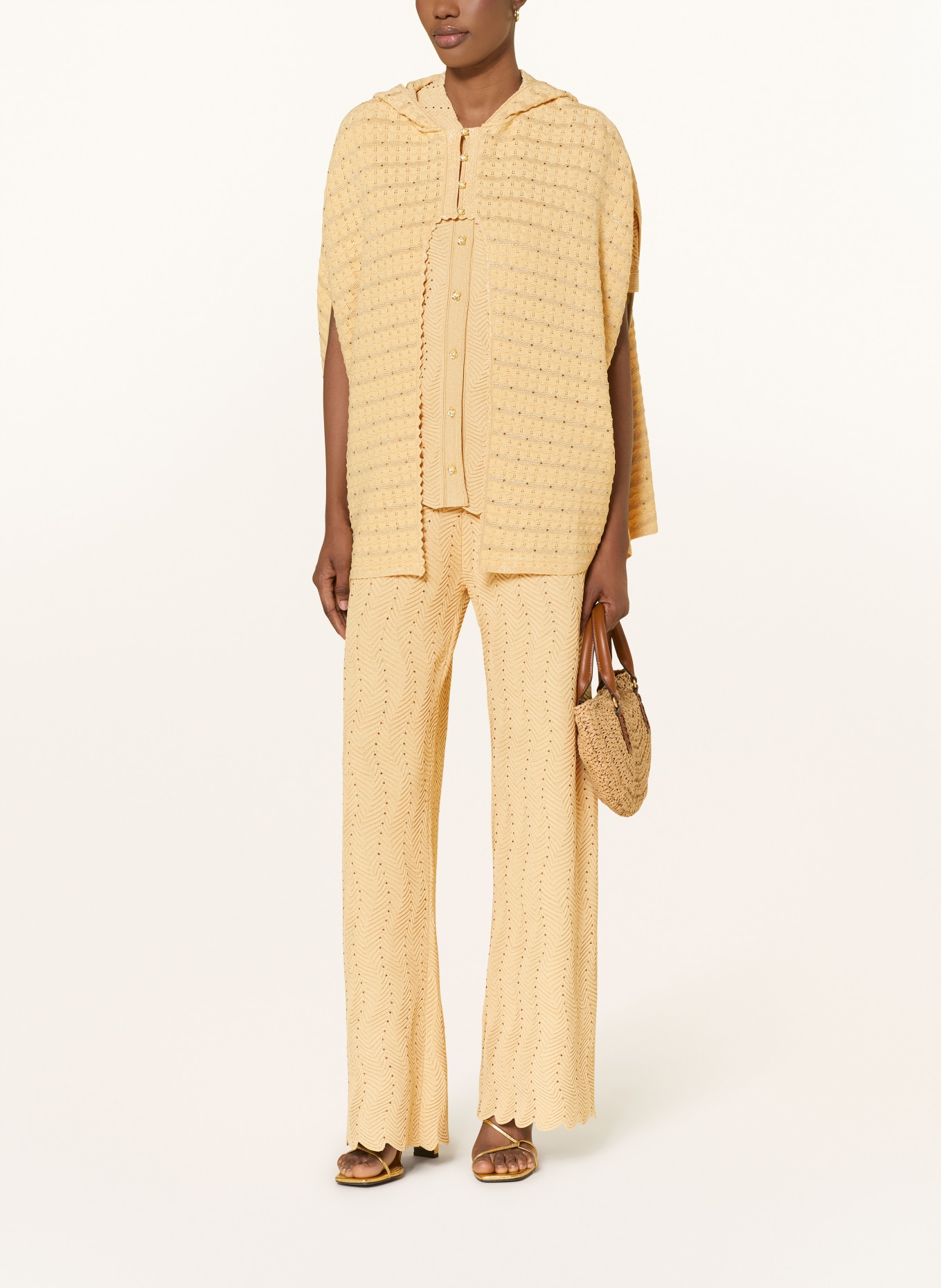 SANDRO Płaszcz z błyszczącą przędzą i kamieniami ozdobnymi: ZŁOTY