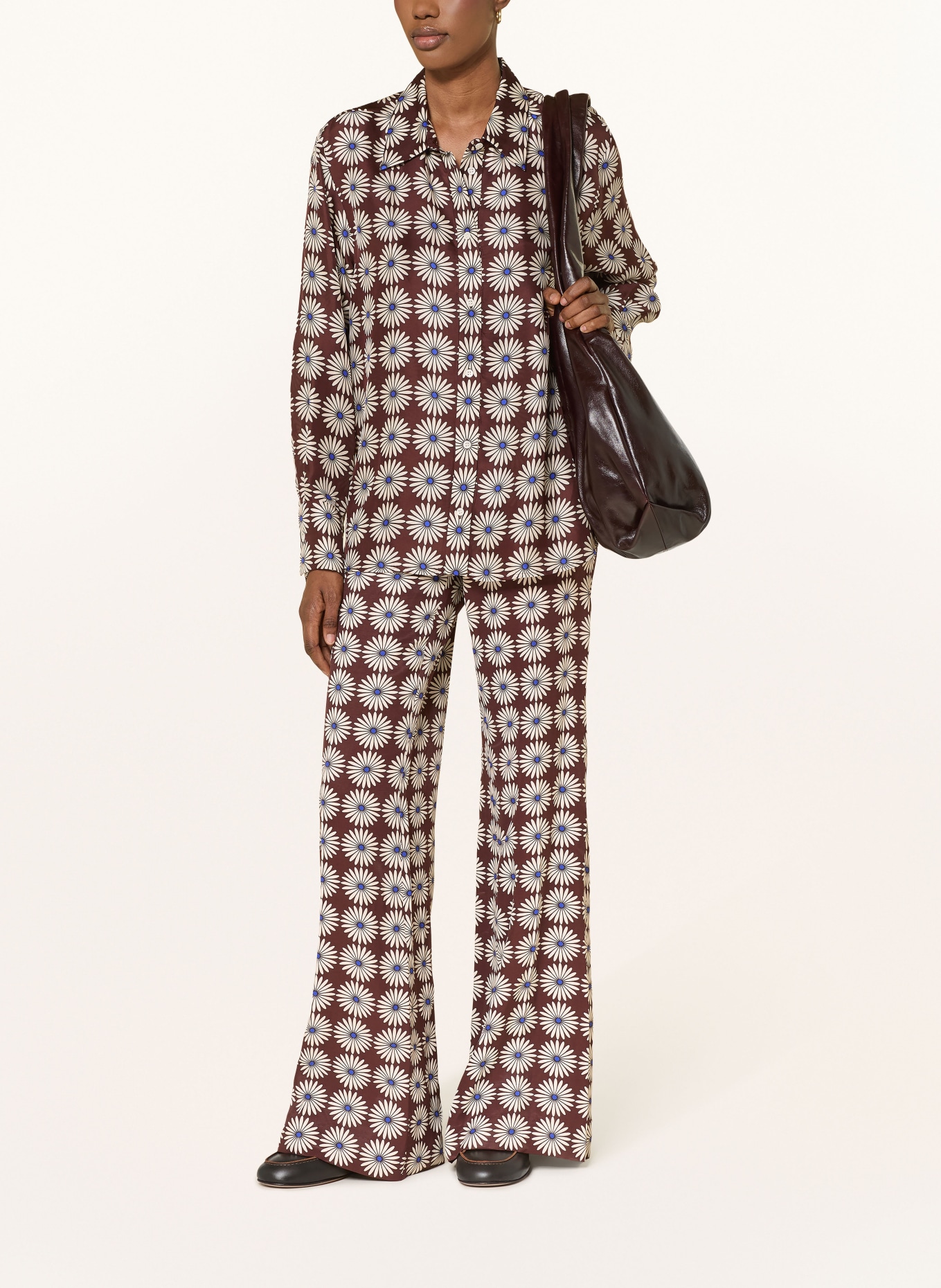 SANDRO Marlenehose: DUNKELBRAUN / CREME / BLAU