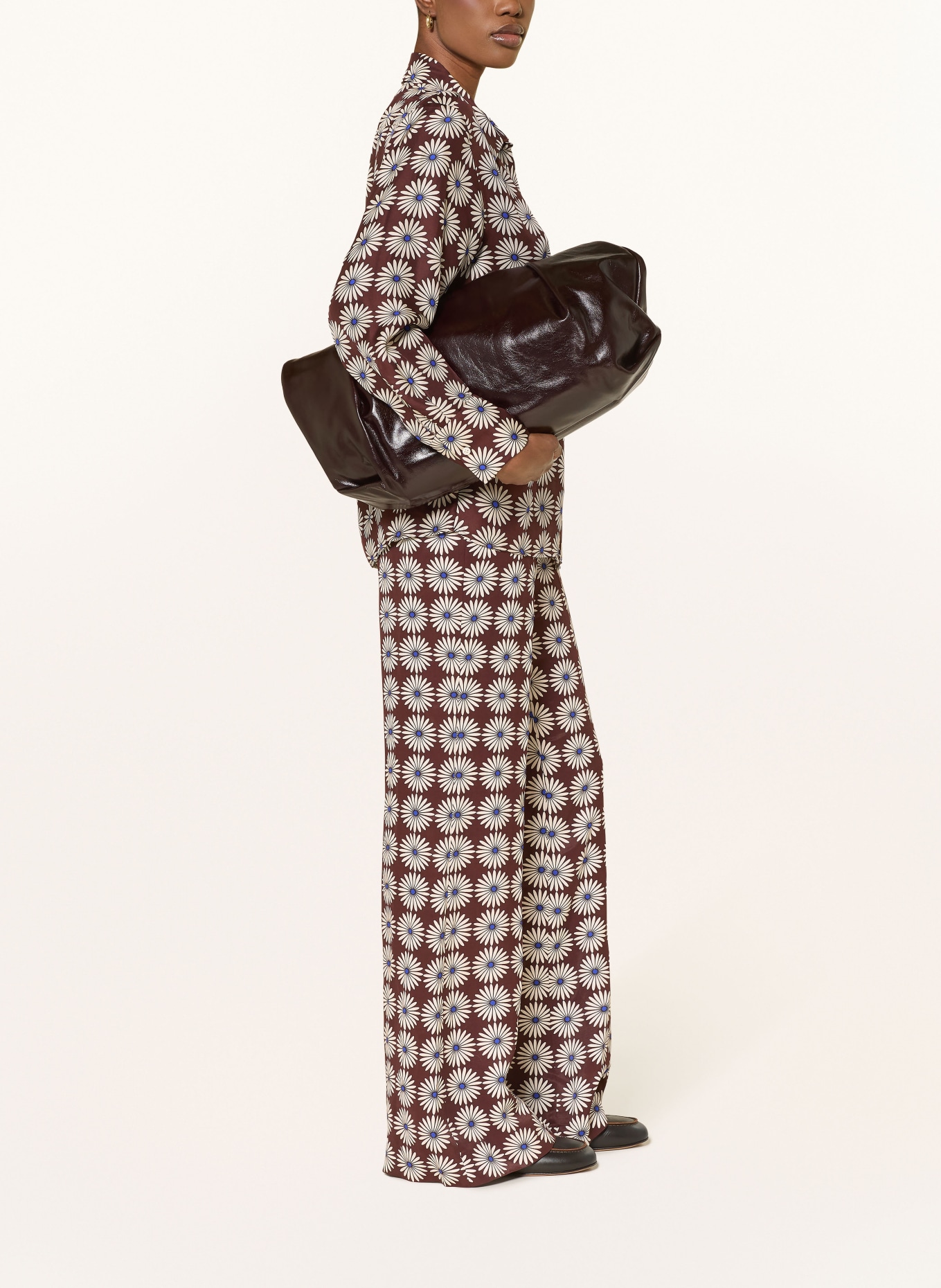 SANDRO Marlenehose: DUNKELBRAUN / CREME / BLAU